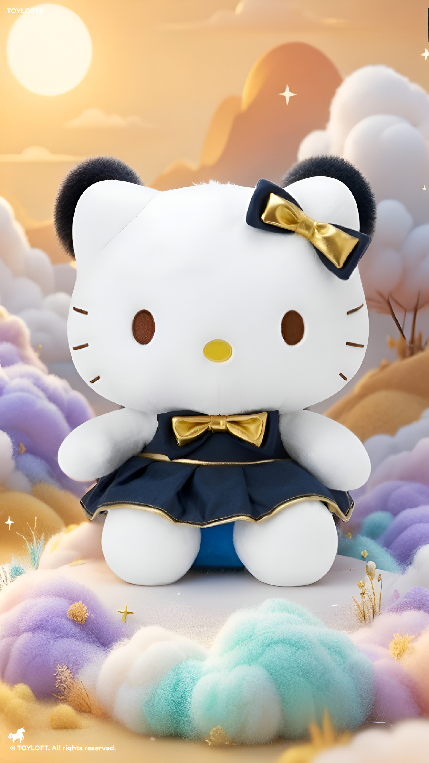 Hello Kitty 10-Inch Plush Toy – Elegant Navy Blue Dress with Gold Bow Accents ST16645.