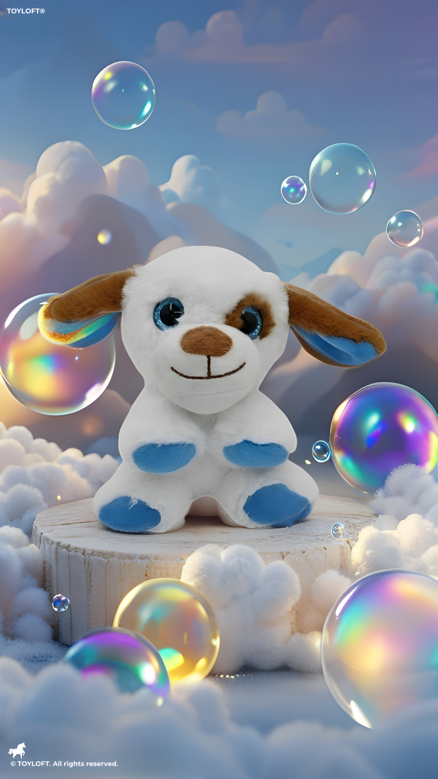 Cute 6-Inch White Puppy Plush – Soft Blue-Pawed Stuffed Dog Toy ST14951.