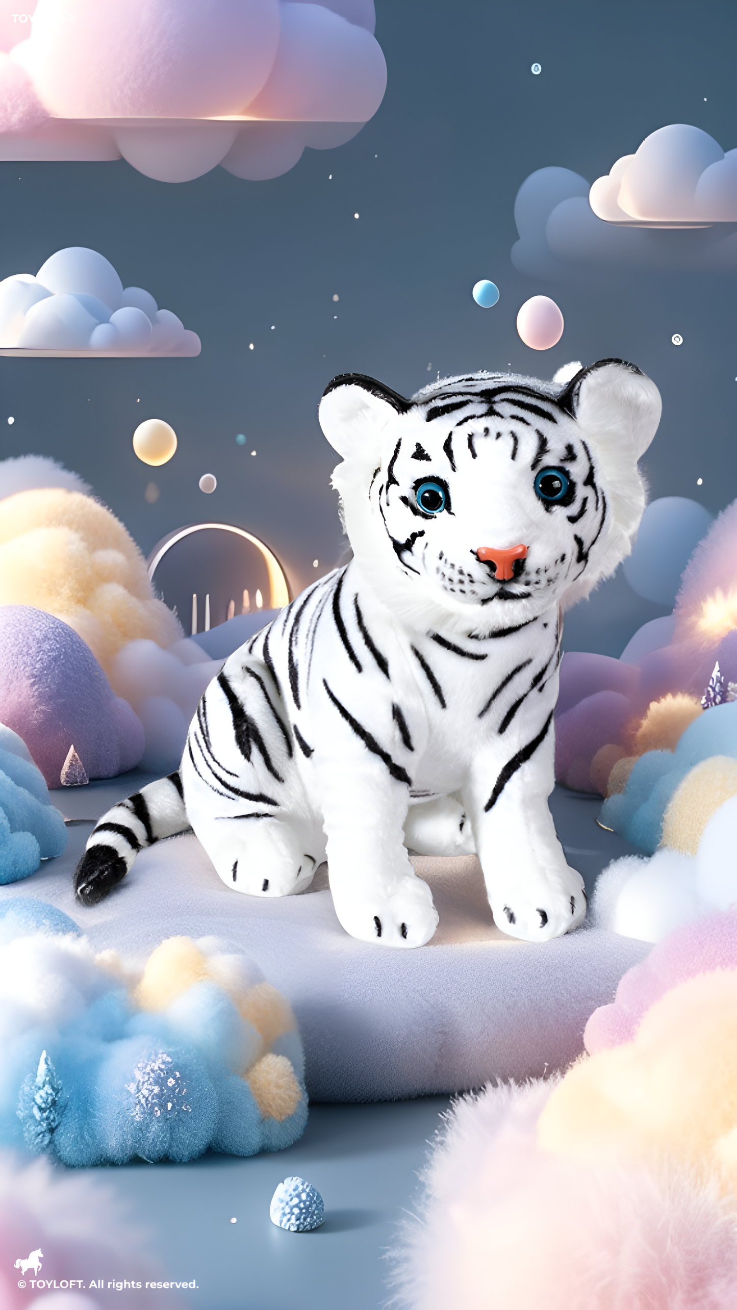 27cm Realistic White Tiger Plush Toy – Soft Stuffed Animal, Premium White & Black Striped Wild Cat ST14964.