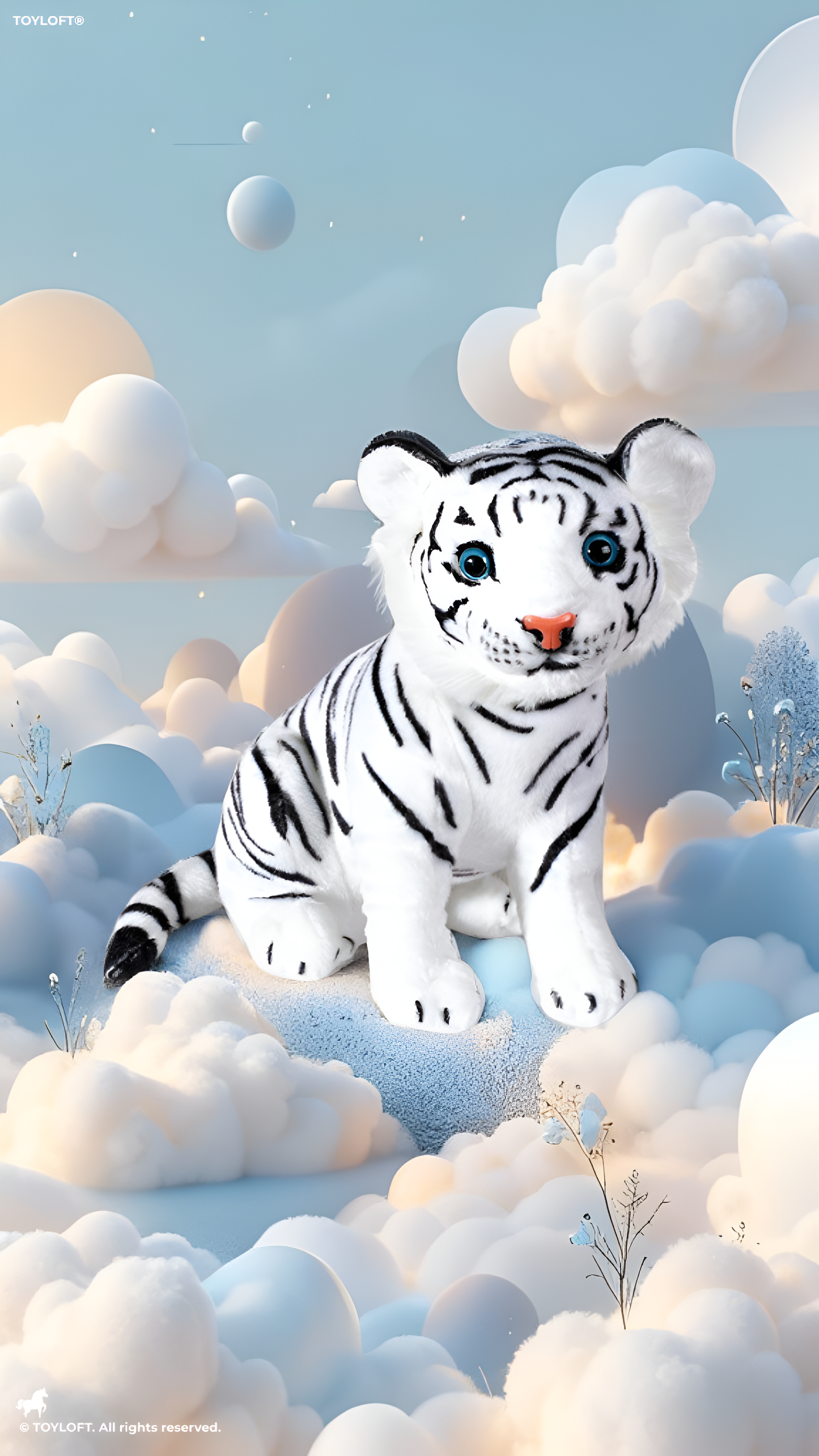 23cm Realistic White Tiger Plush Toy – Soft Stuffed Animal, Premium White & Black Striped Wild Cat ST14963.