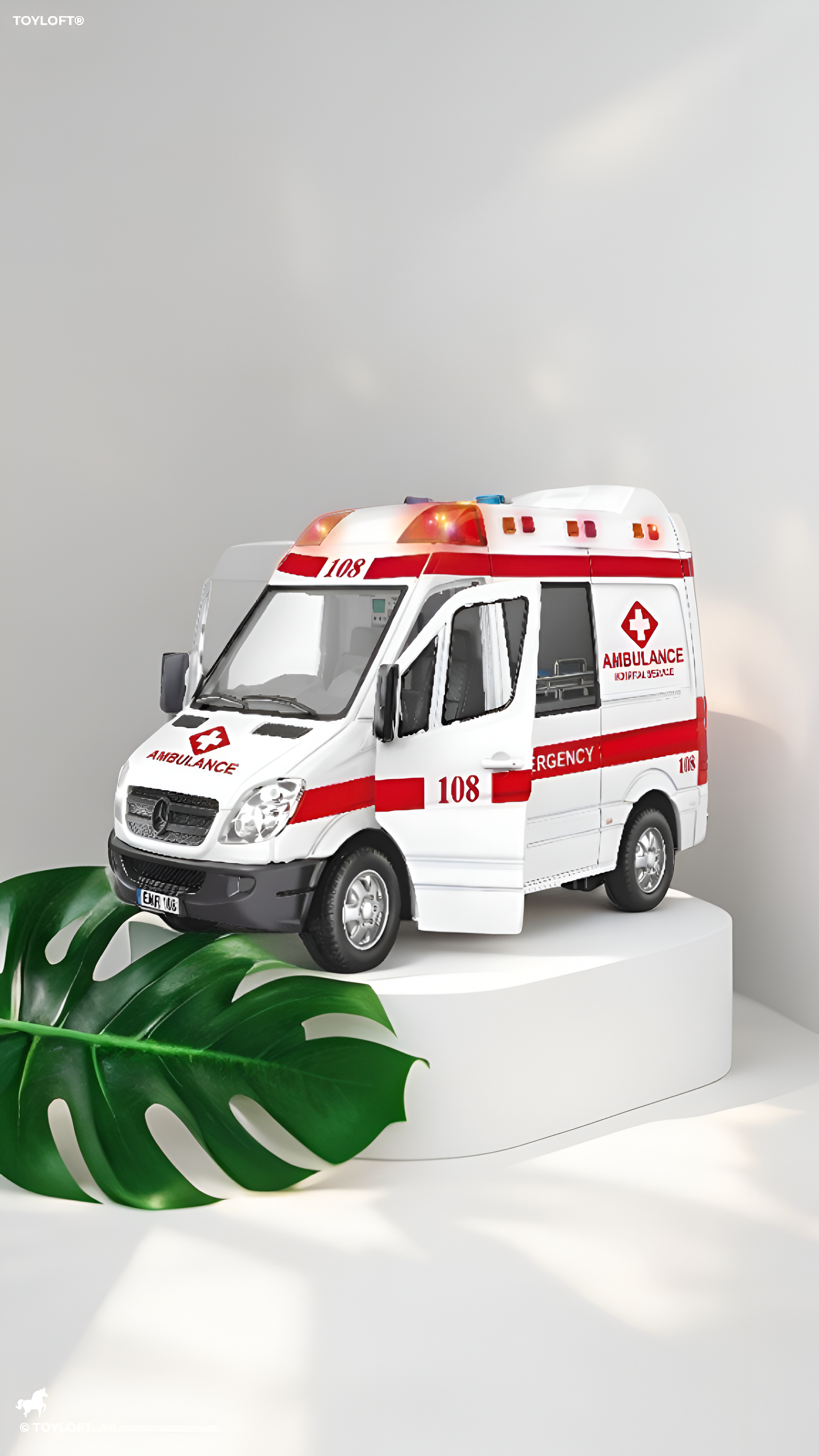 Large Realistic Toy Ambulance - 108 Emergency Hospital Service Vehicle with Openable Doors, Lights, and Sounds for Boys and Girls TV5307