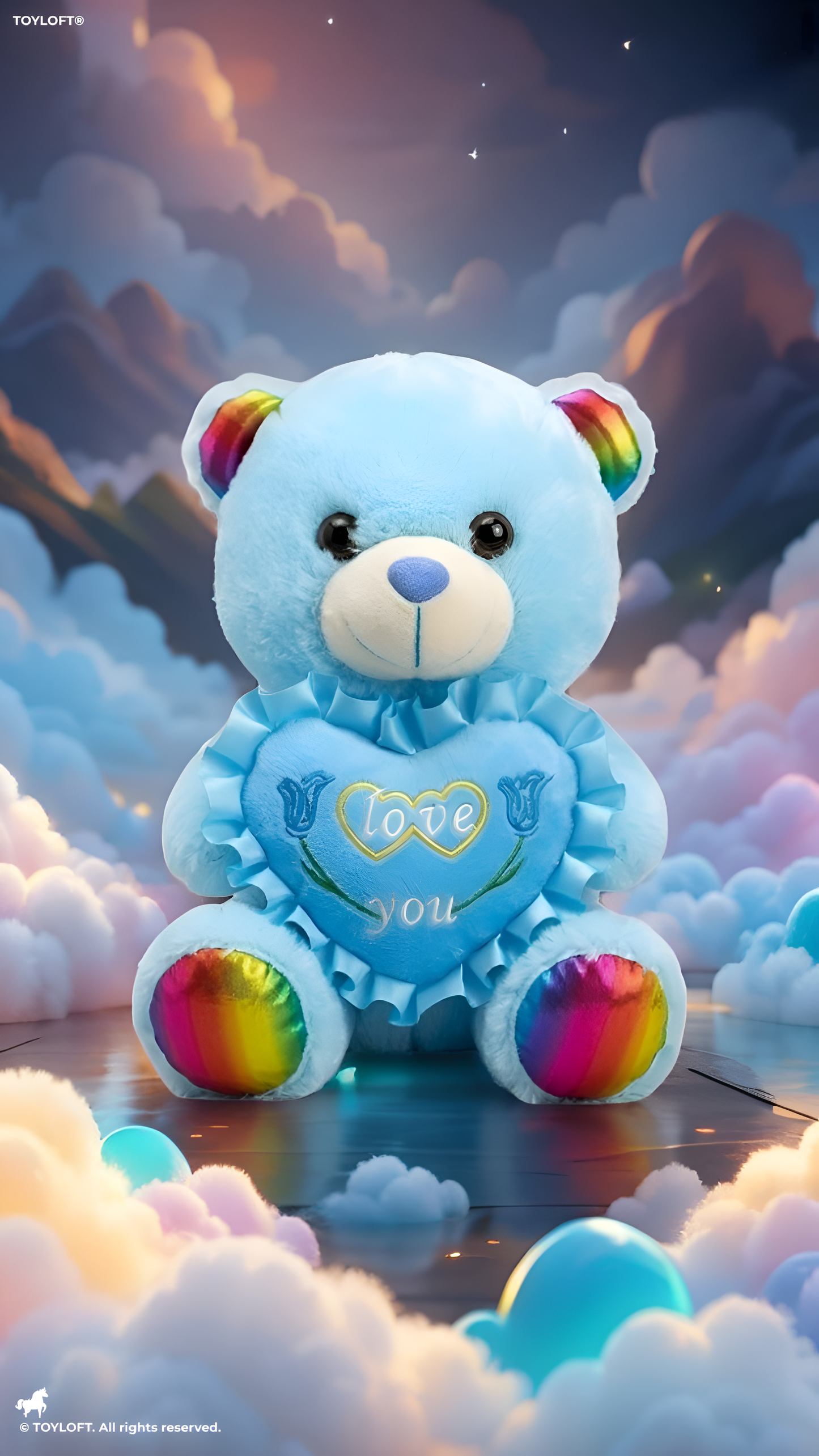 Teddy Bear Plush Toy 21 cm with Rainbow Ears & Feet – “Love You” Heart Soft Toy ST16121.
