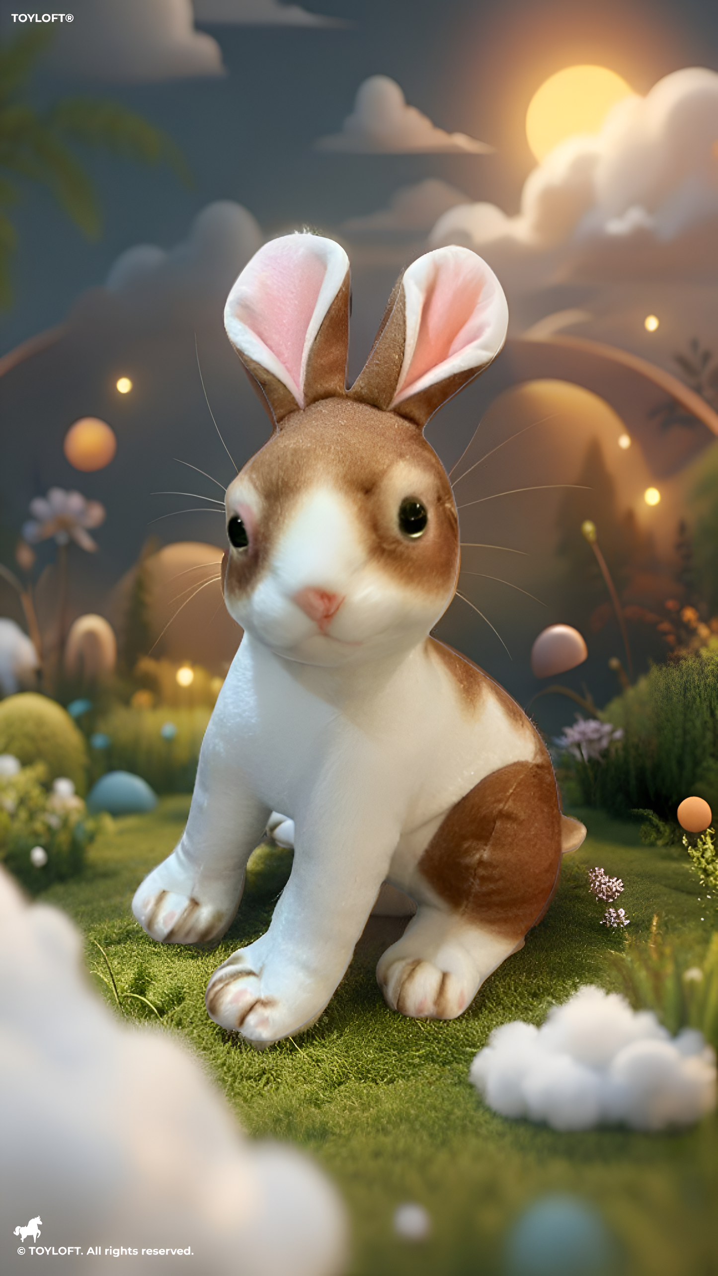 Sitting Rabbit Plush Toy - 15cm Realistic Brown and White Stuffed Bunny Animal ST9883.