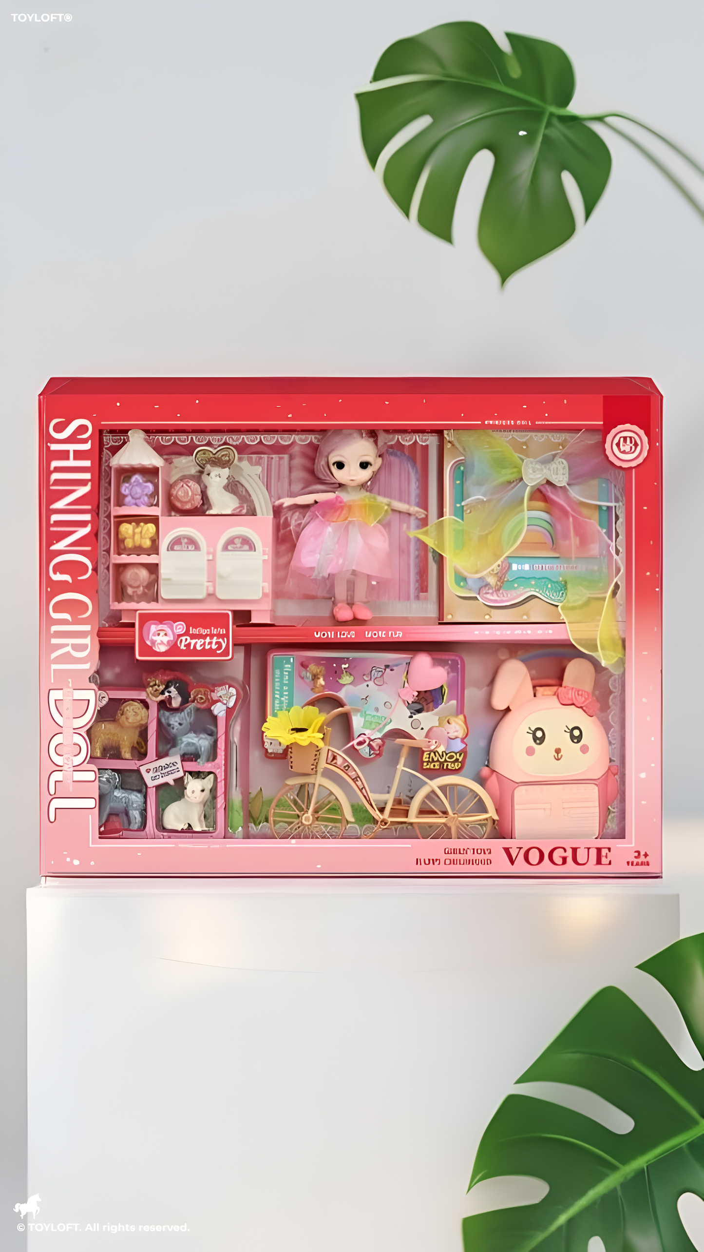 Shining Girl Doll Playset with Miniature Pets, Bicycle, and Fashion Accessories - Pink Gift Set for Girls Ages 3+ NX13112