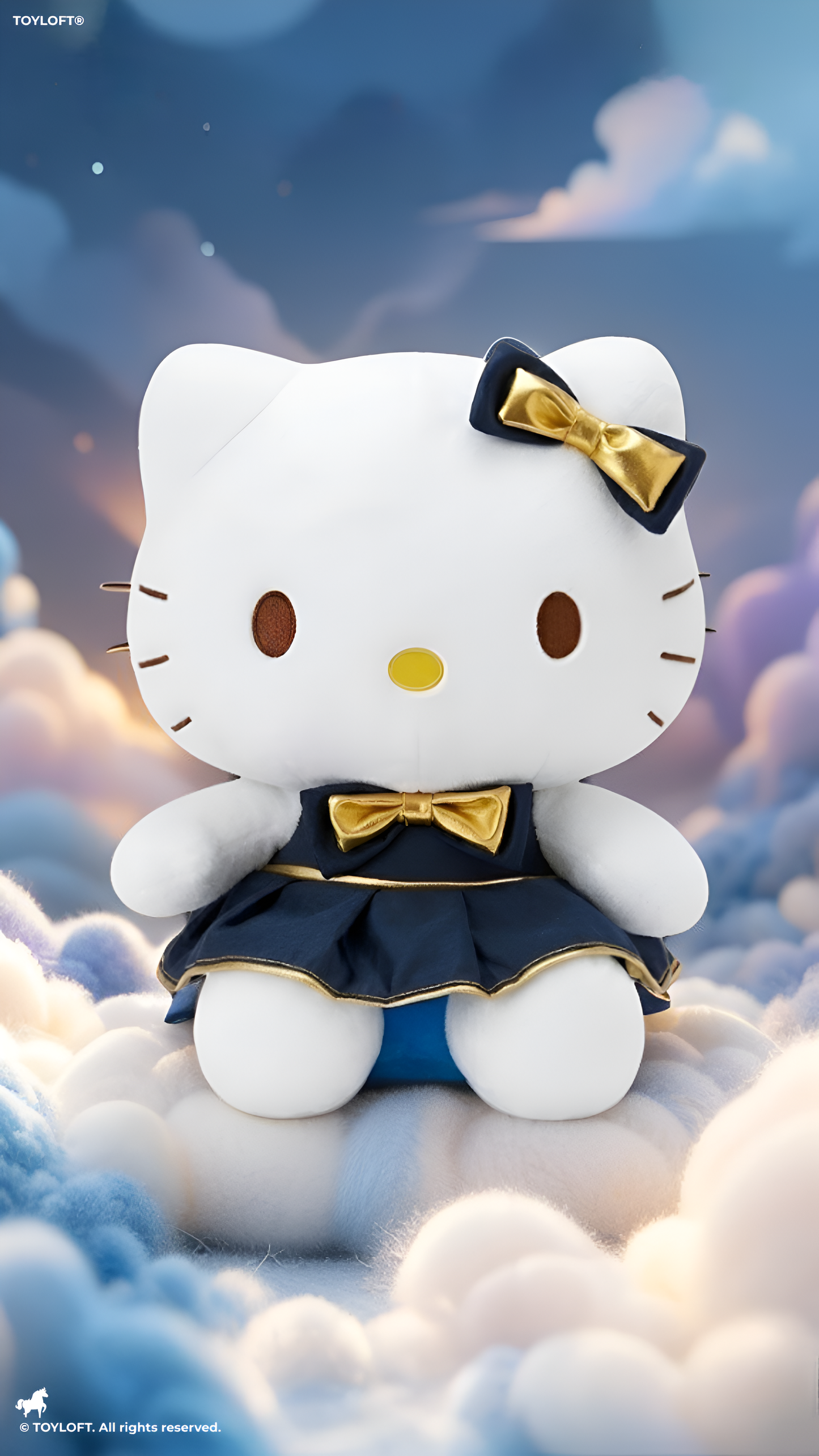 Hello Kitty 40cm Limited Edition Collector’s Plush Doll – Navy Blue Dress with Metallic Gold Bow, Premium Soft Toy for Kids & Collectors ST16372