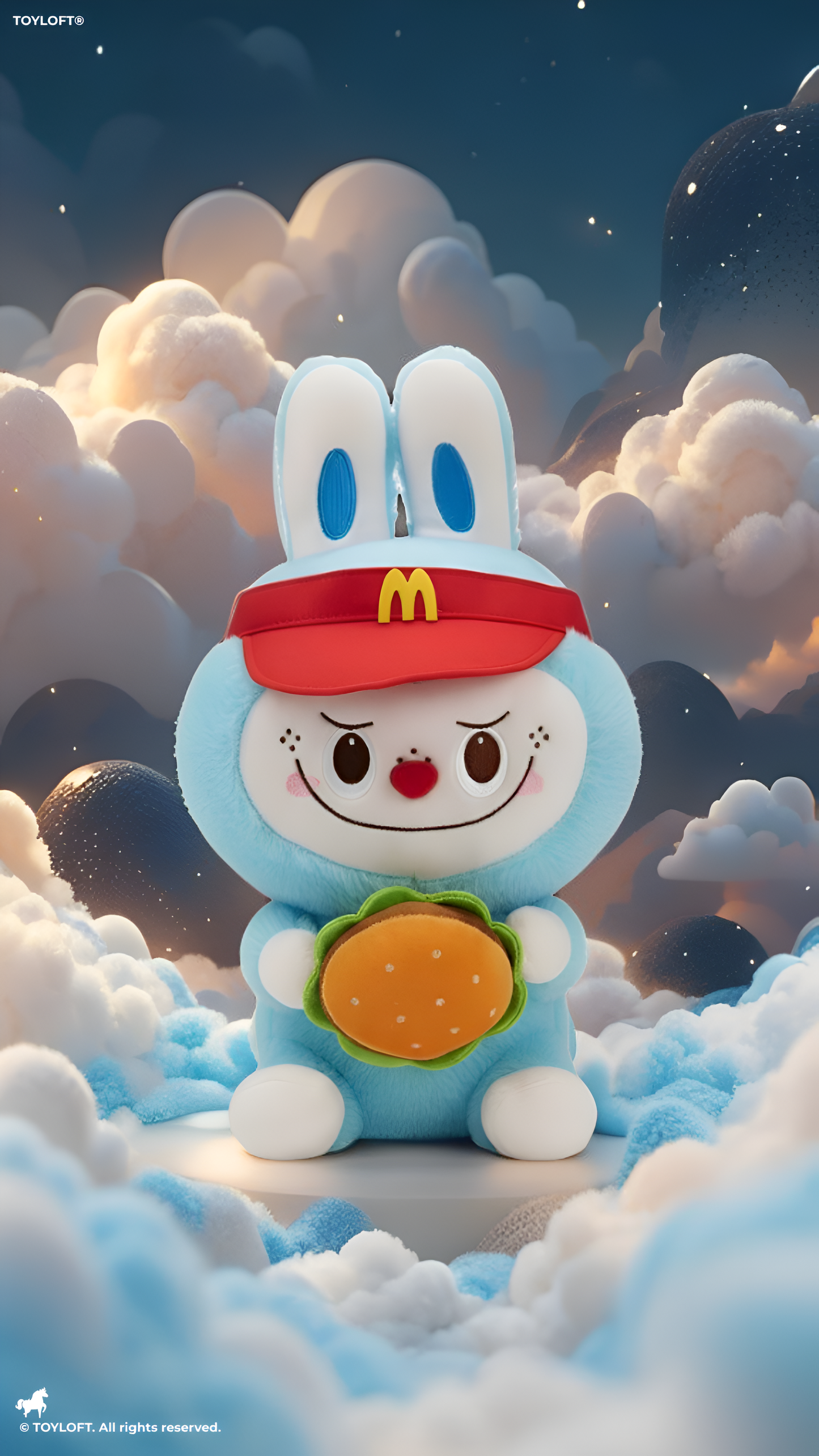 Aesthetic   Rabbit Stuffed Animal wearing McDonald’s Fast Food Uniform Visor – High-Quality Plush Toy for K-Pop Fans and Character Collectors ST15969