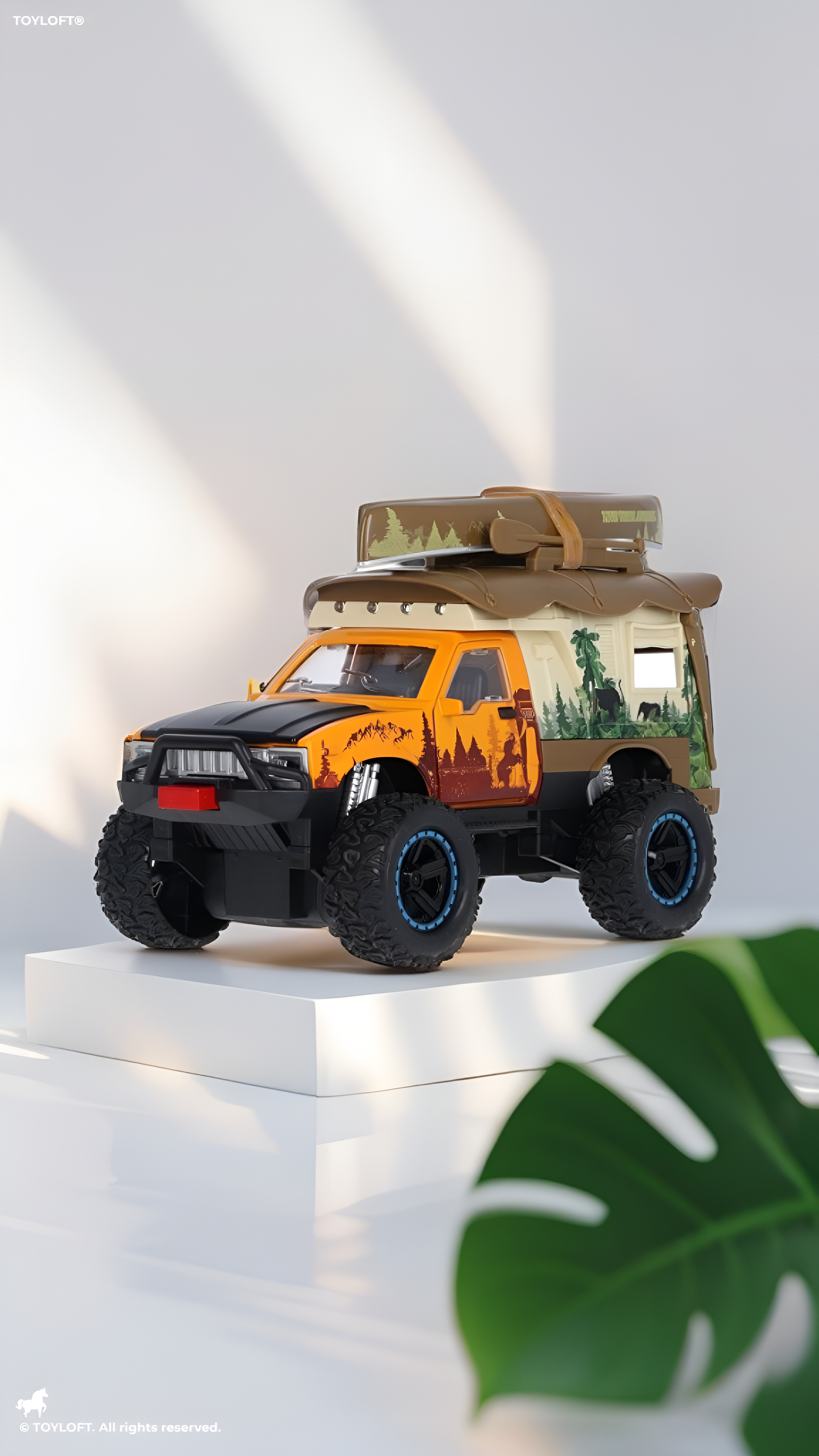 4x4 Off-Road Adventure Camper Metal Toy Truck with Roof-Top Canoe – Safari SUV Toy Vehicle with Wilderness Graphics for Kids & Collectors - Free Car Inside - LMI16426
