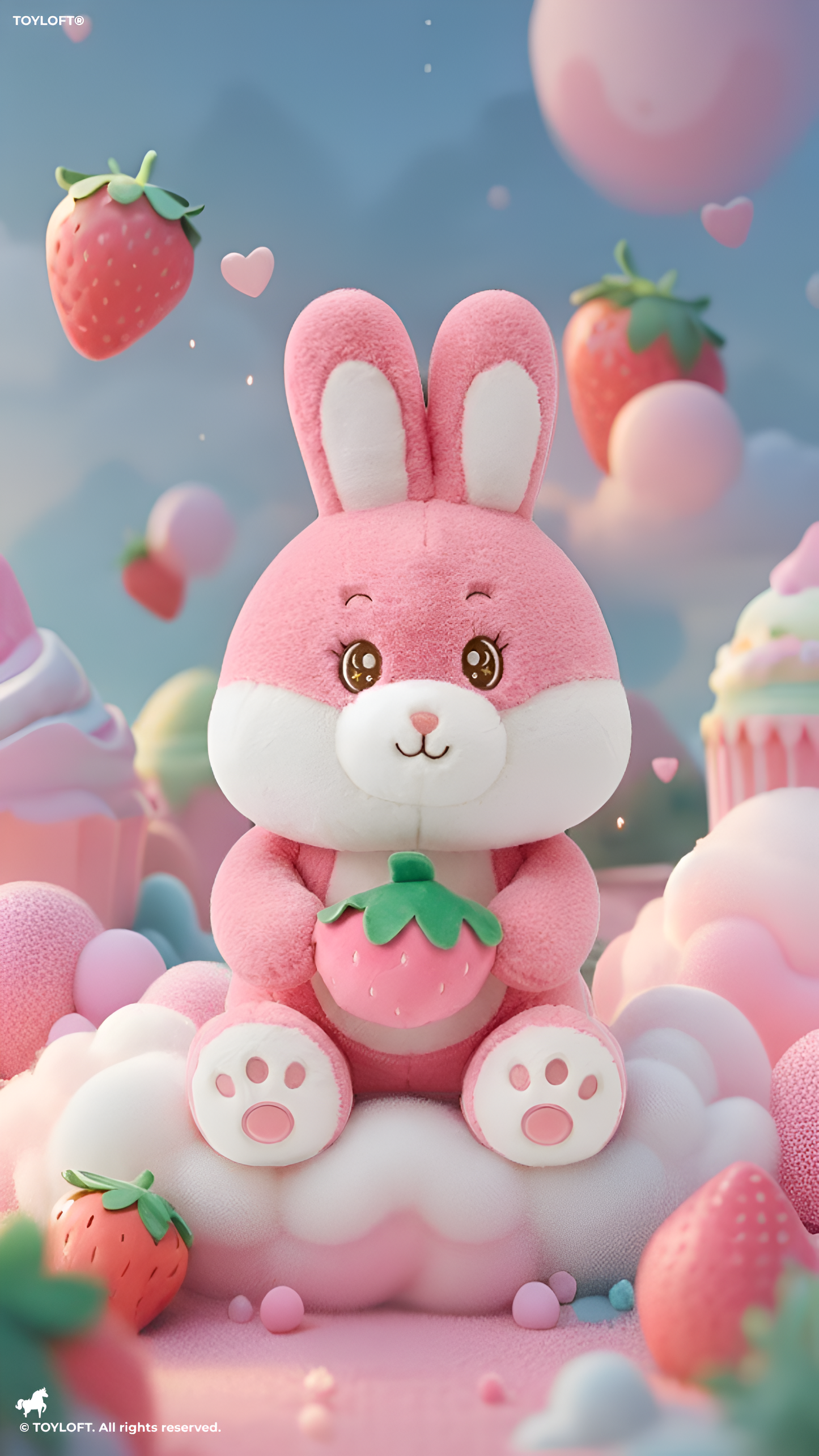 Bunny Plush Toy Holding Strawberry – 15-Inch Pink Soft Stuffed Animal Gift for Girls, Toddlers & Kids ST14440