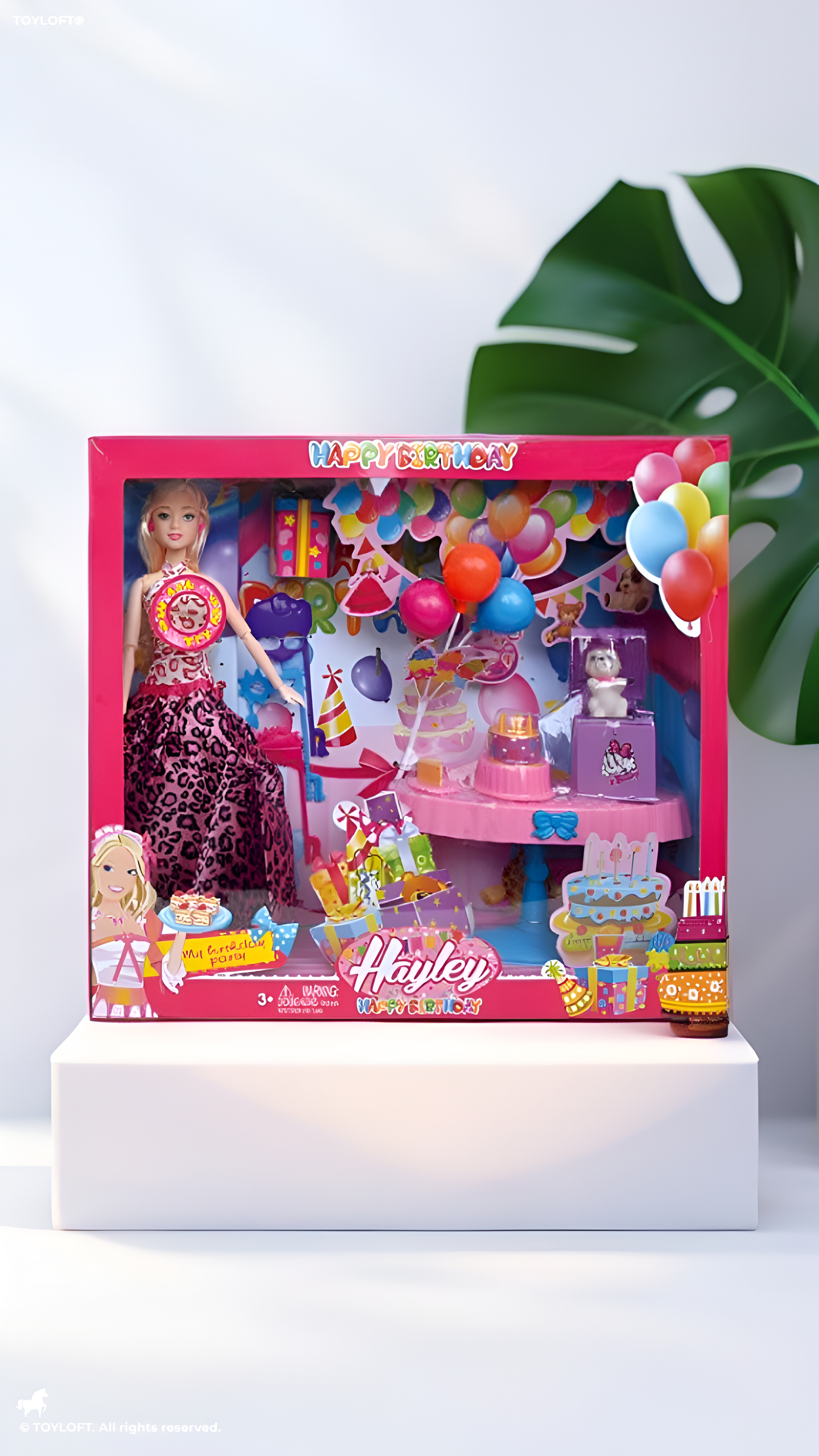 Hayley Happy Birthday Fashion Doll Playset – Leopard Print Gown, Party Table, Birthday Cake & Pet Dog | Celebration Toy Gift Set for Girls Ages 3+ NX13254