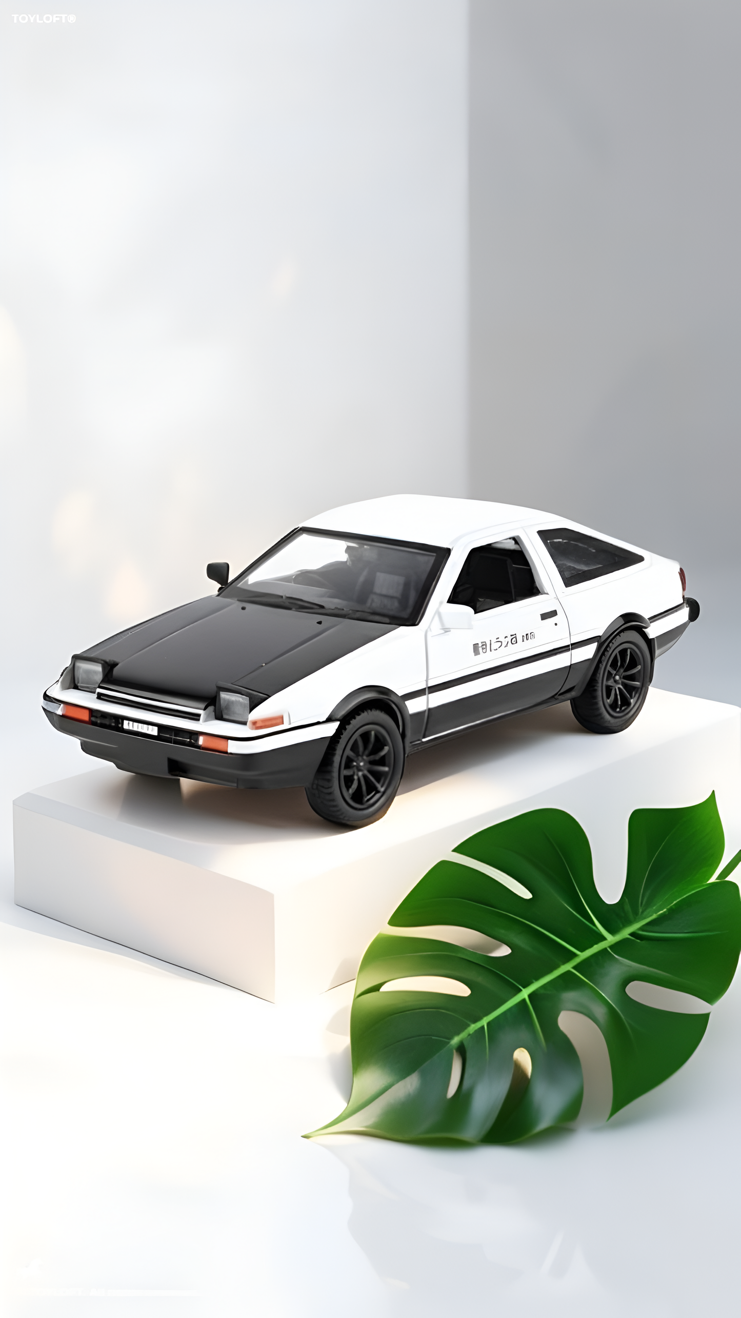 Toyota AE86 Trueno Die-Cast Car Model 1:35 Scale - White/Black Initial D Style Alloy Toy Car with Pull-Back Action, Lights & Sound LMI15620