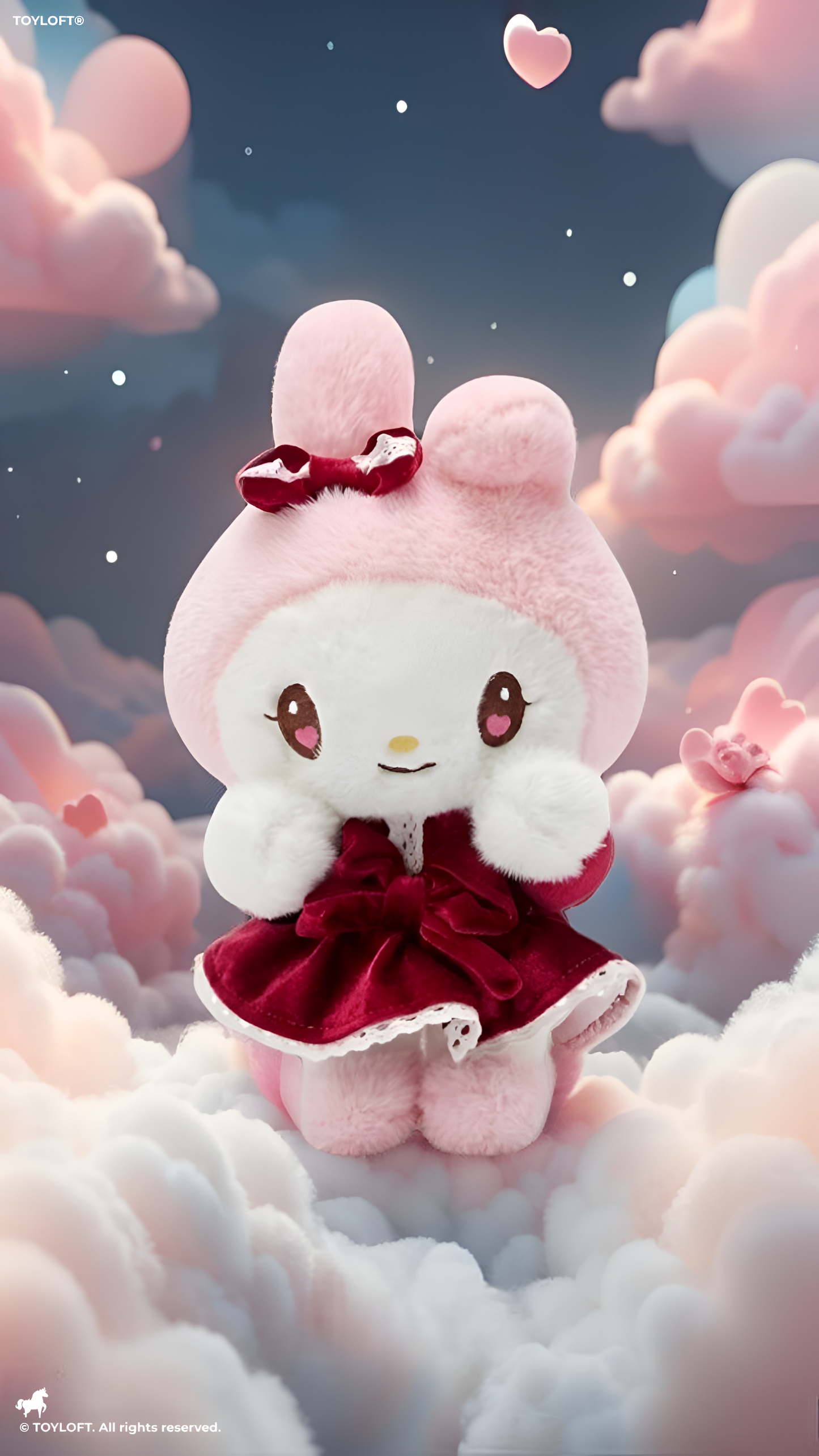 Sanrio My Melody Plush Doll – Pink Bunny Soft Toy in Burgundy Velvet Dress with Lace Trim | Official Cute Kawaii Gift for Girls & Collectors ST15963