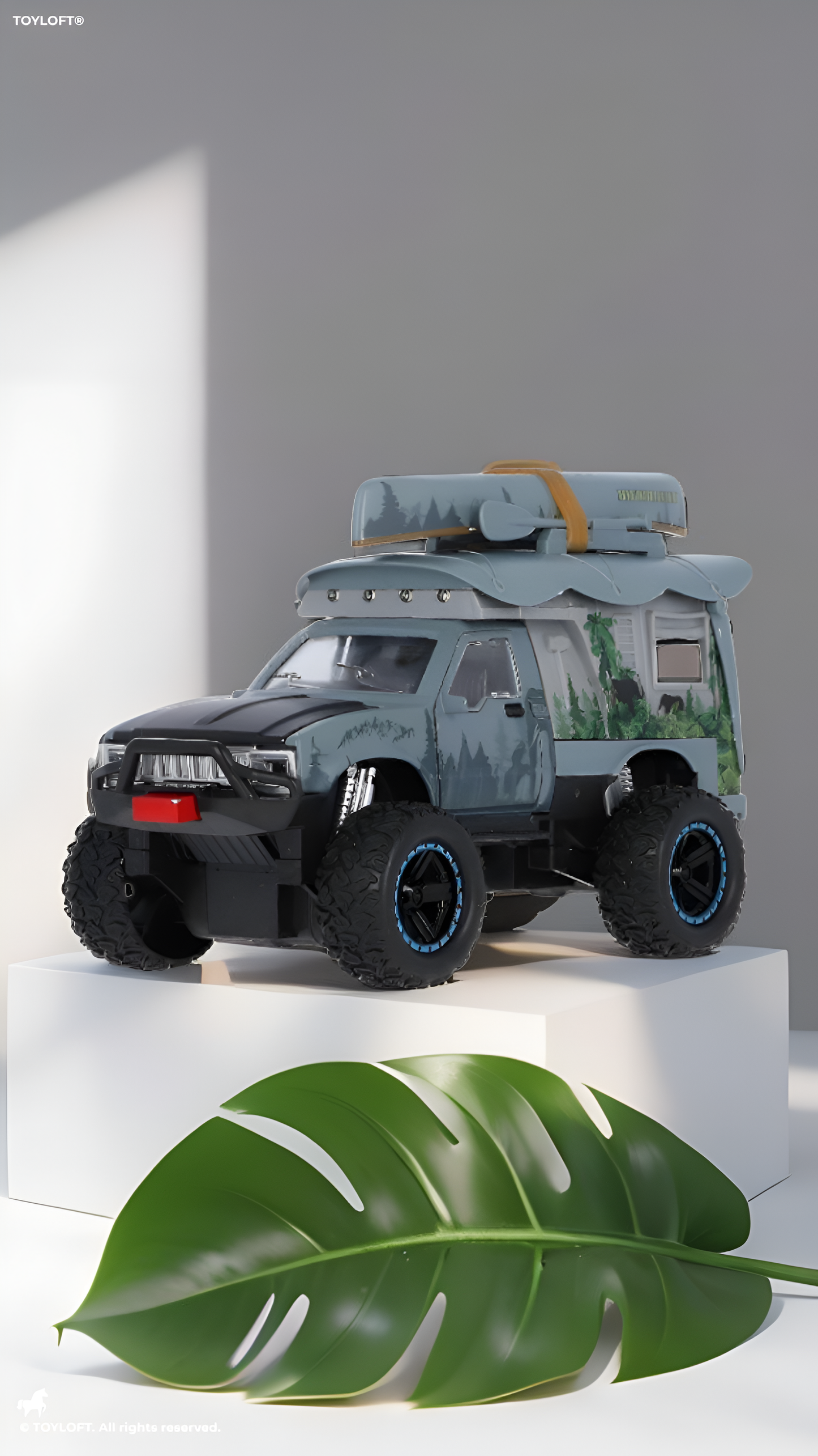 4x4 Off-Road Adventure Camper Metal Toy Truck with Roof-Top Canoe – Safari SUV Toy Vehicle with Wilderness Graphics for Kids & Collectors - Free Car Inside - LMI16426