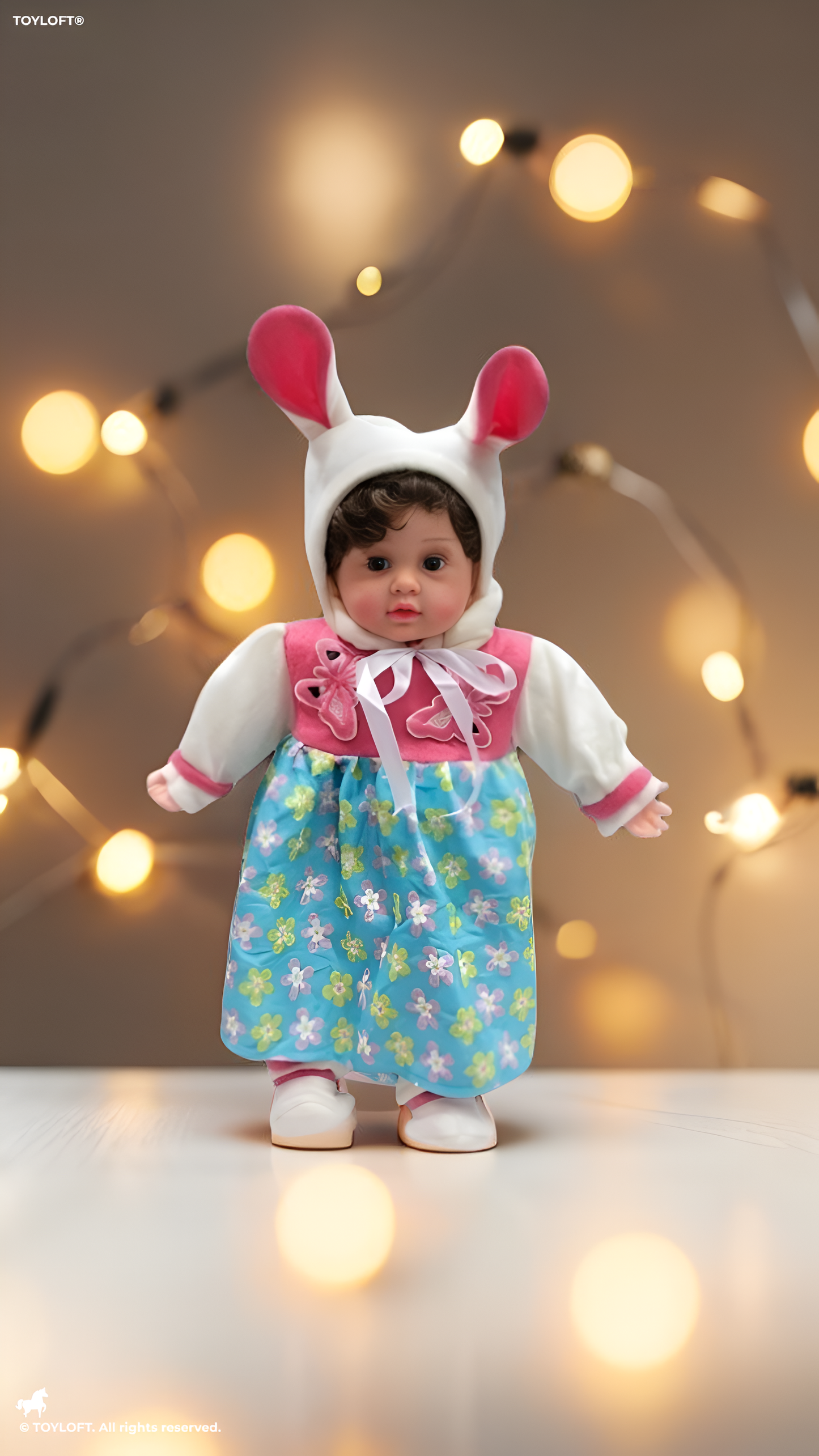 Reborn Baby Girl Doll with Pink Bunny Outfit & Floral Spring Dress TV4365.