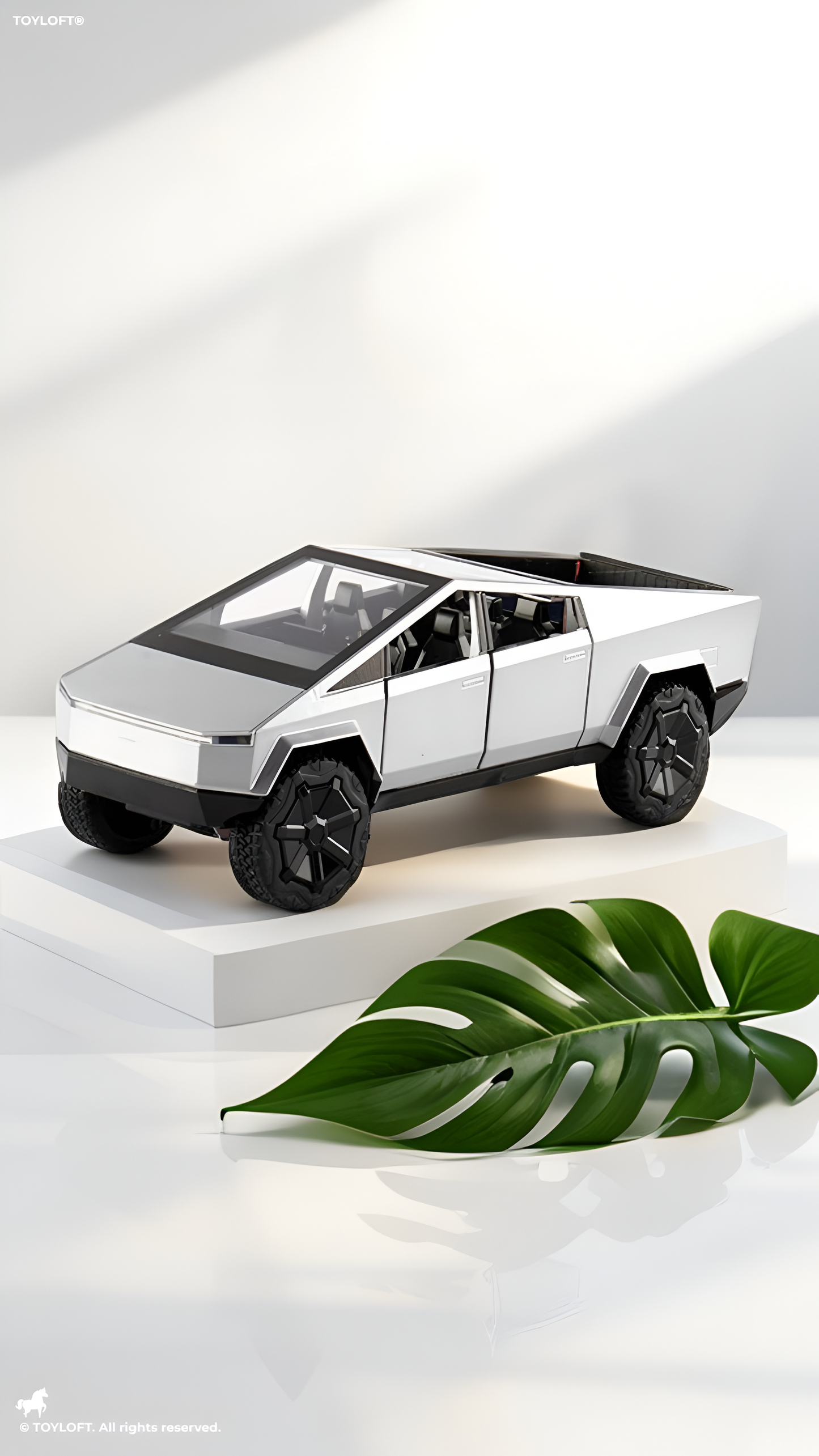 Tesla Cybertruck Model Diecast Car - White Big Size - Free Car Inside.