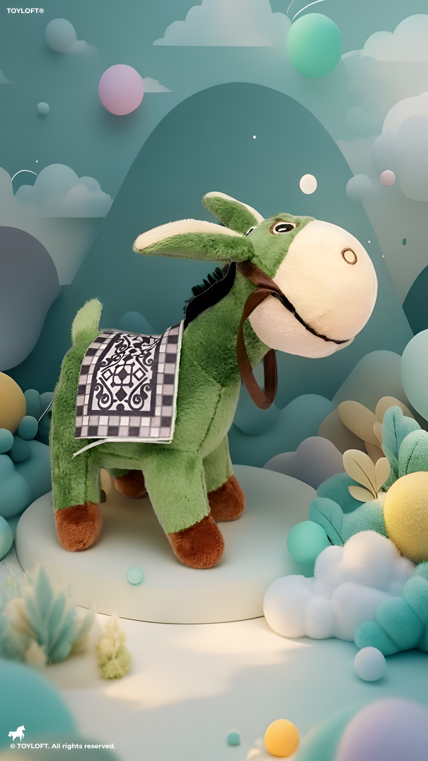 Green Donkey Soft Toy with Decorative Saddle – Cute 7-Inch Plush Burgundy Stuffed Farm Animal Plushie for Kids & Toddlers ST13195.