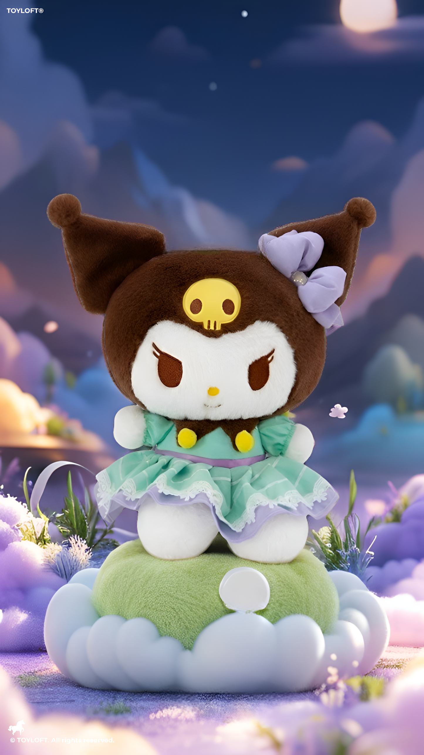 Official Sanrio Kuromi Plush Doll – 30cm Collector’s Edition in Pastel Green Lace Dress – Brown & Purple Soft Stuffed Toy ST15976