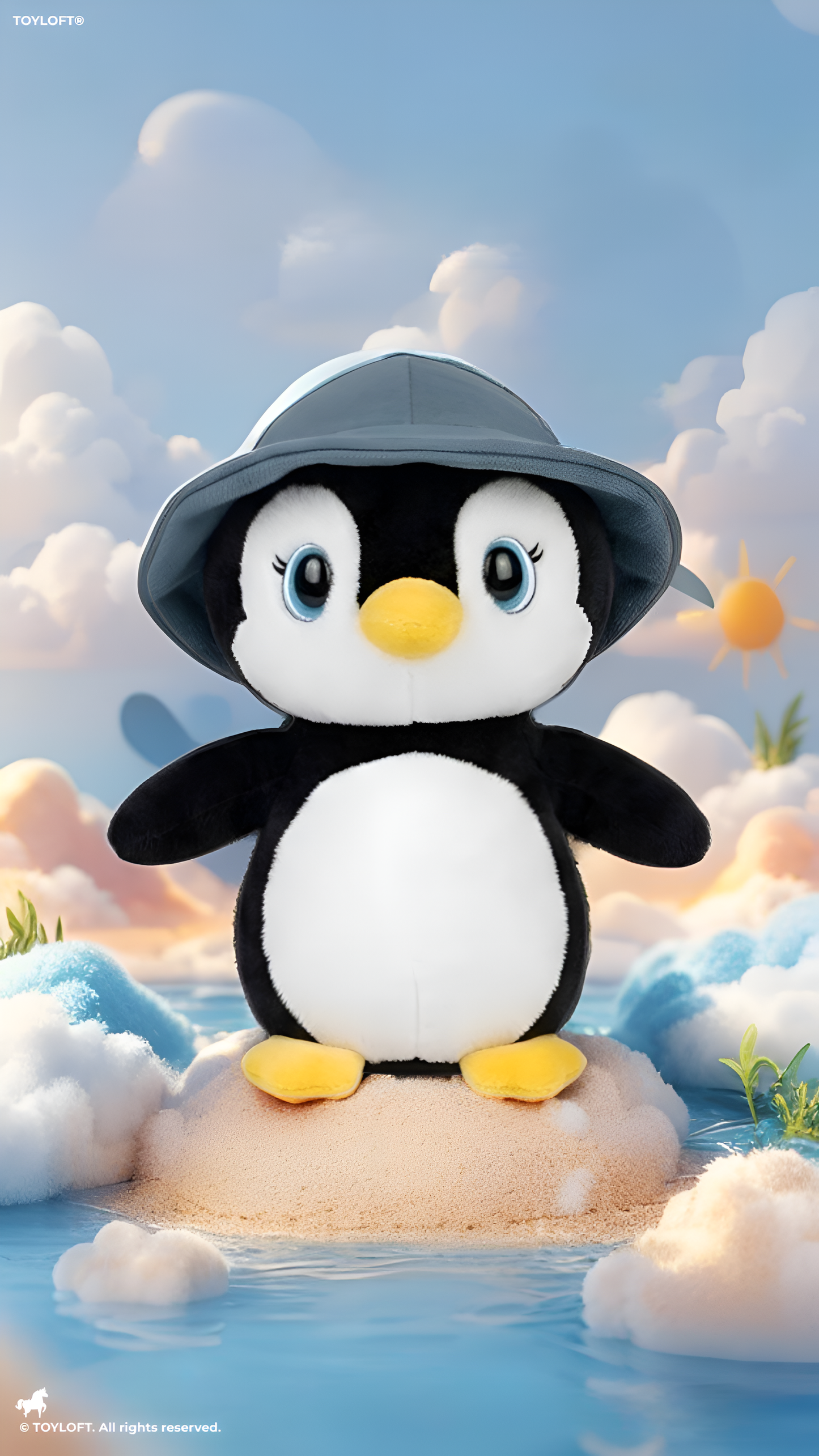 Cute 10-Inch Penguin Plush Toy with Blue Sun Hat ST14736.