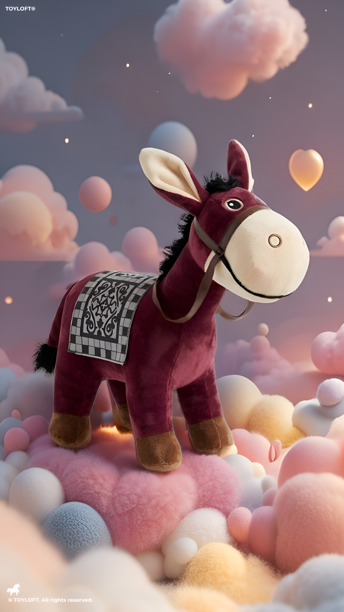 Donkey Soft Toy with Decorative Saddle – Cute 7-Inch Plush Burgundy Stuffed Farm Animal Plushie for Kids & Toddlers ST13195