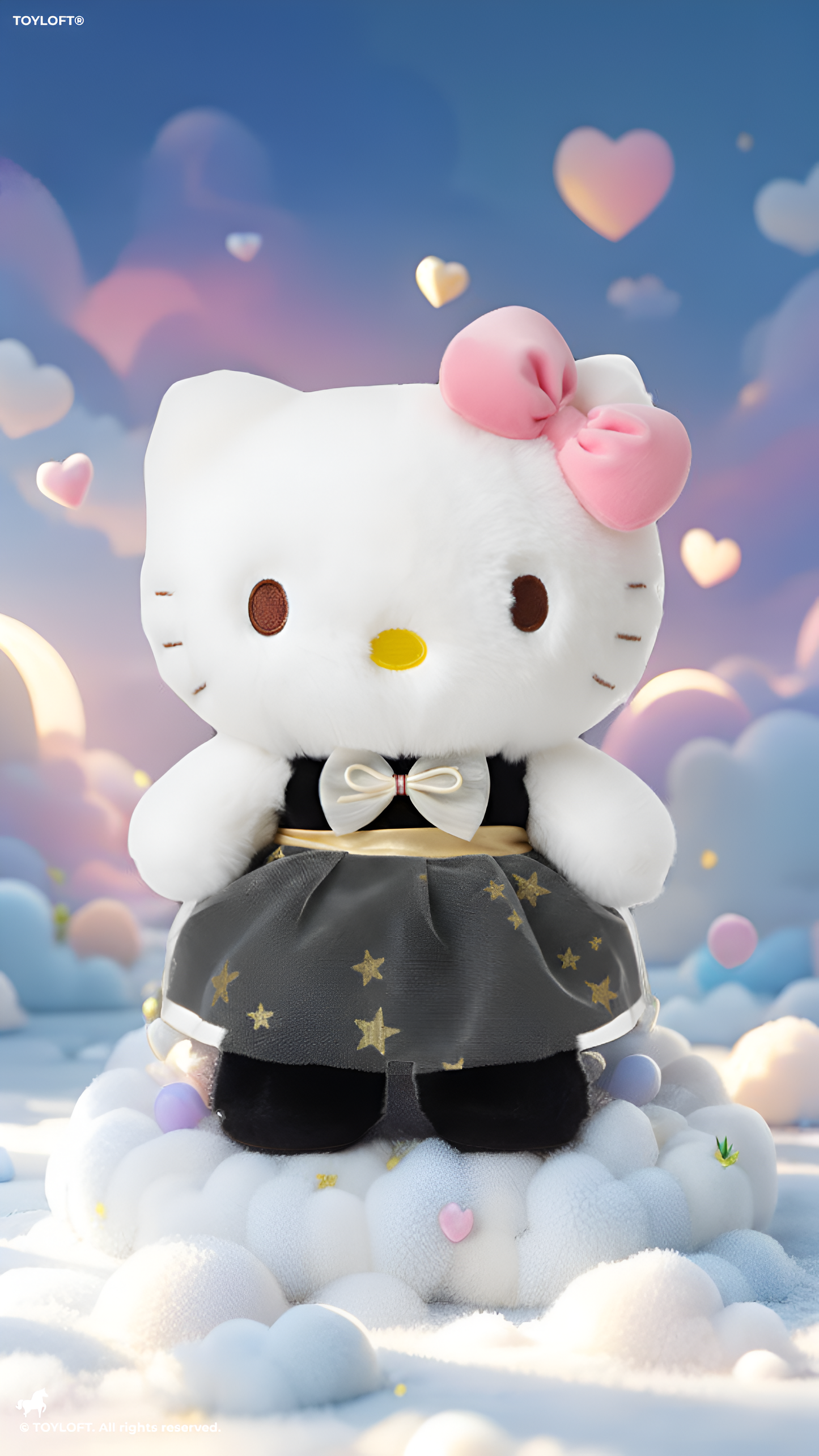 Hello Kitty Plush 23-cm Soft Toy  – Starry Night Black & Gold Tulle Dress, Pink Bow Collector Edition