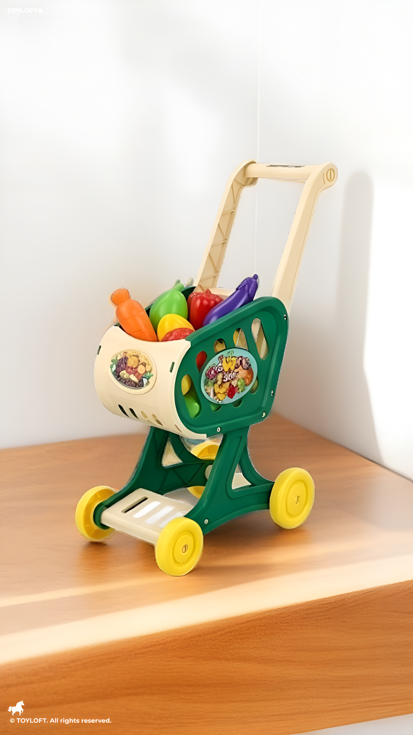 Shopping Cart Playset with Play Food & Grocery Accessories - Kids Pretend Supermarket Wagon Toy MD3648.