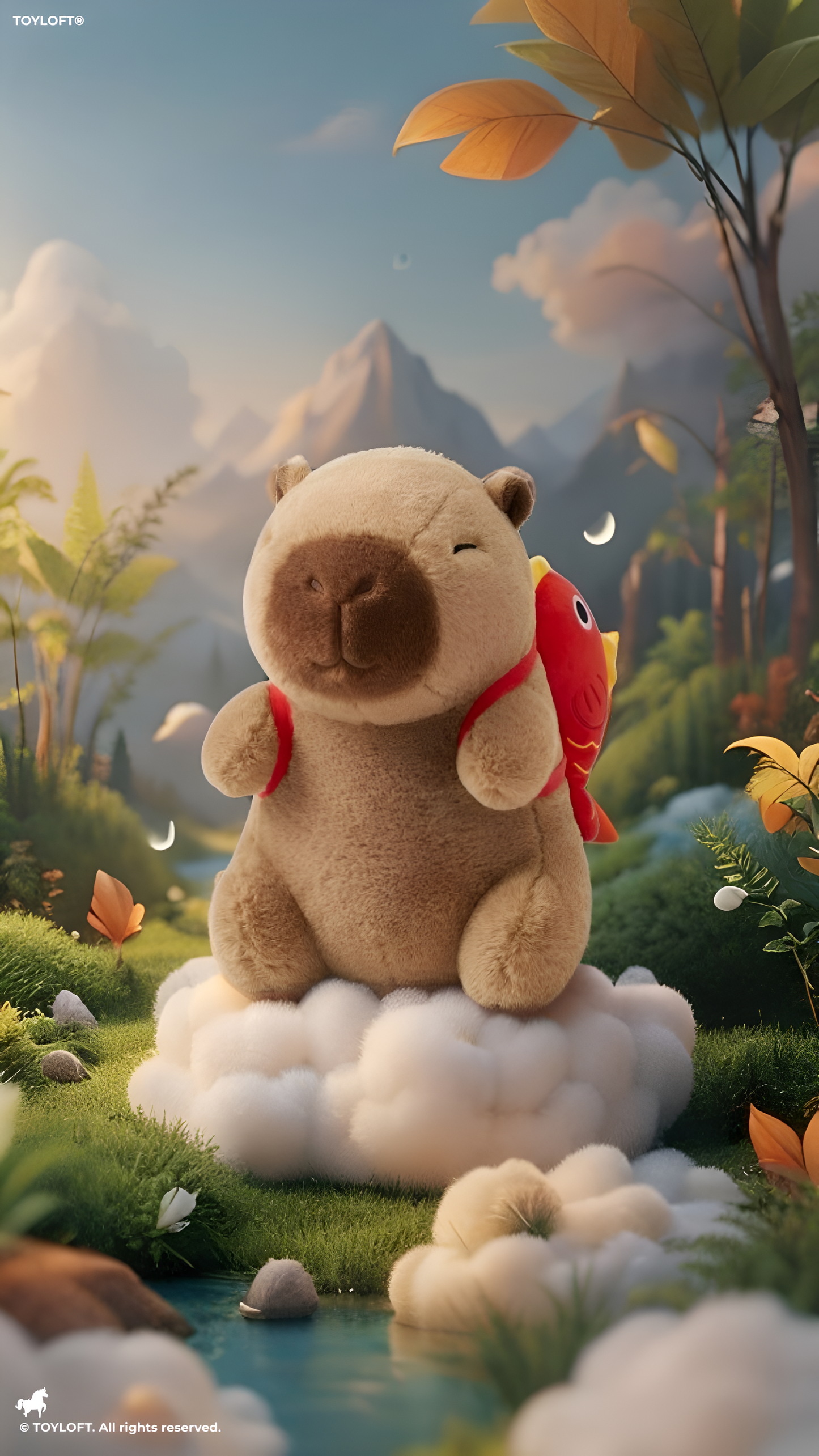 Cute Capybara Plush Toy with Red Fish Backpack – 8 Inch Soft Capybara Stuffed Animal Plushie for Kids, Boys & Girls | ST15738