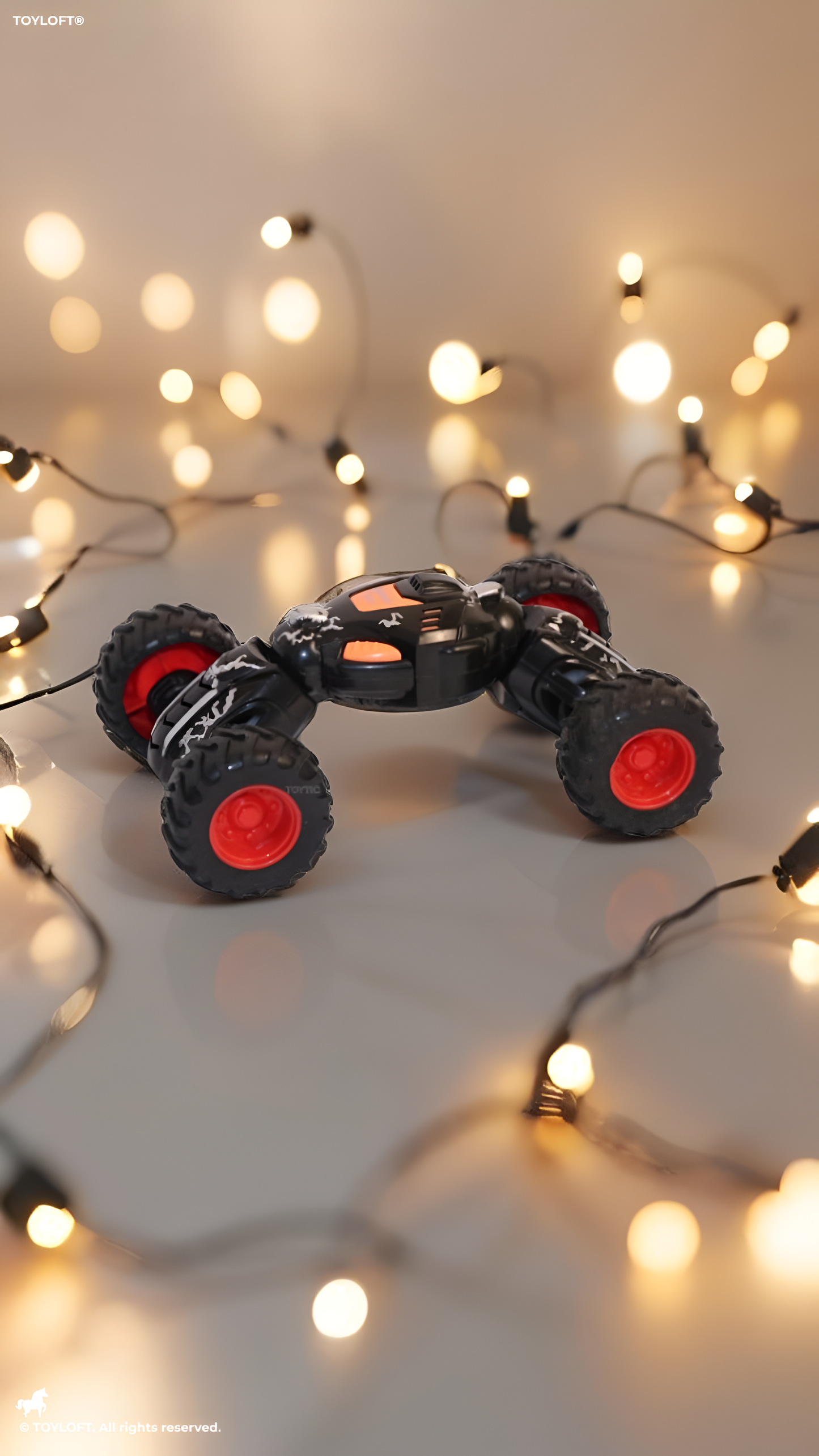 High-Speed RC Stunt Car for Kids - 360° Rotating Double-Sided Flip Off-Road Vehicle, 2.4GHz Remote Control Crawler Toy with All-Terrain Tires, Black & Red TV2053