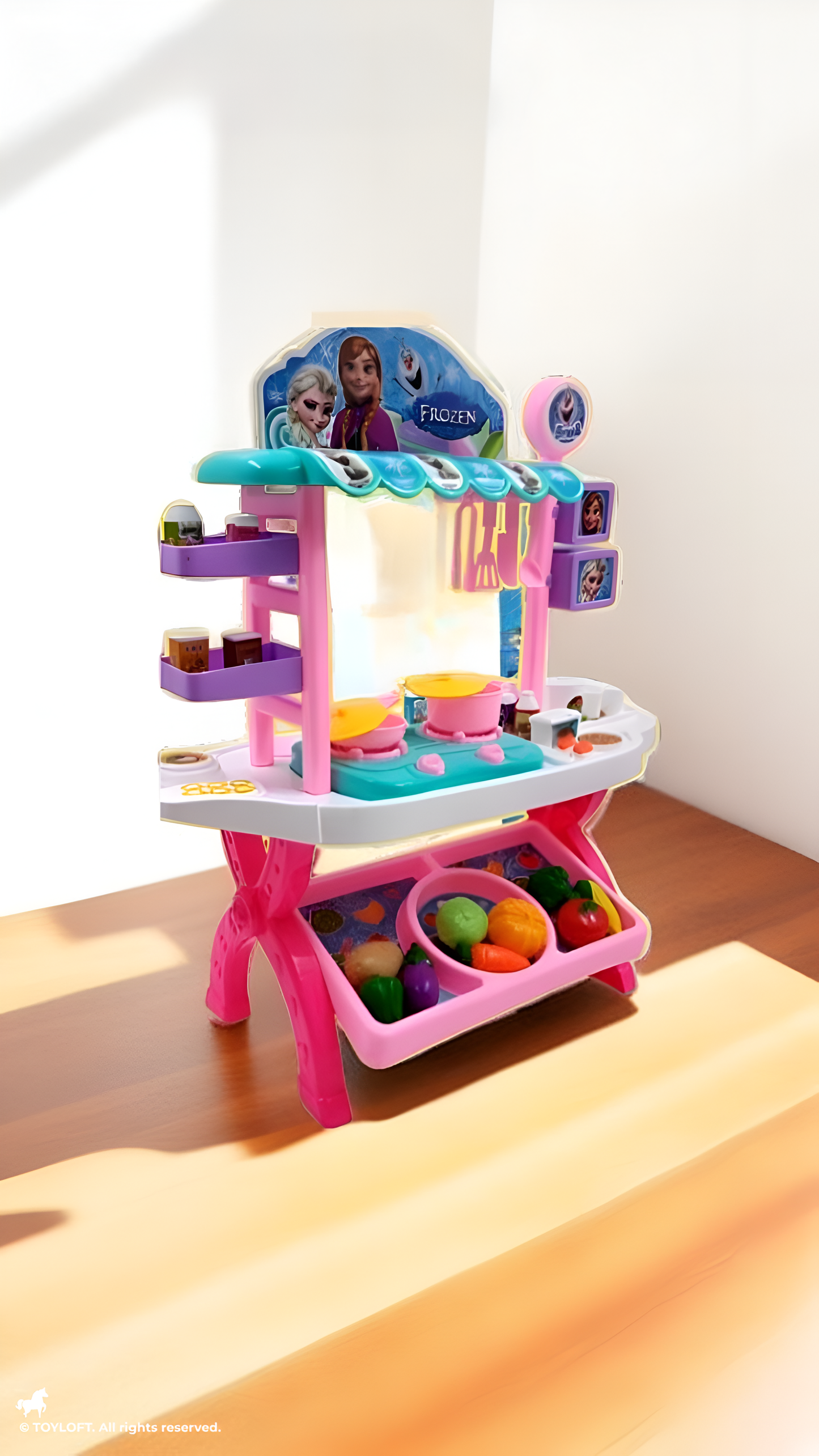 Kids Play Kitchen Set with 55 Accessories - Toddler Cooking Toy Market Stall - Includes Pots, Pans, Play Food, and Storage Bin - Interactive Role Play Gift for Girls and Boys Ages 3+ TV2219