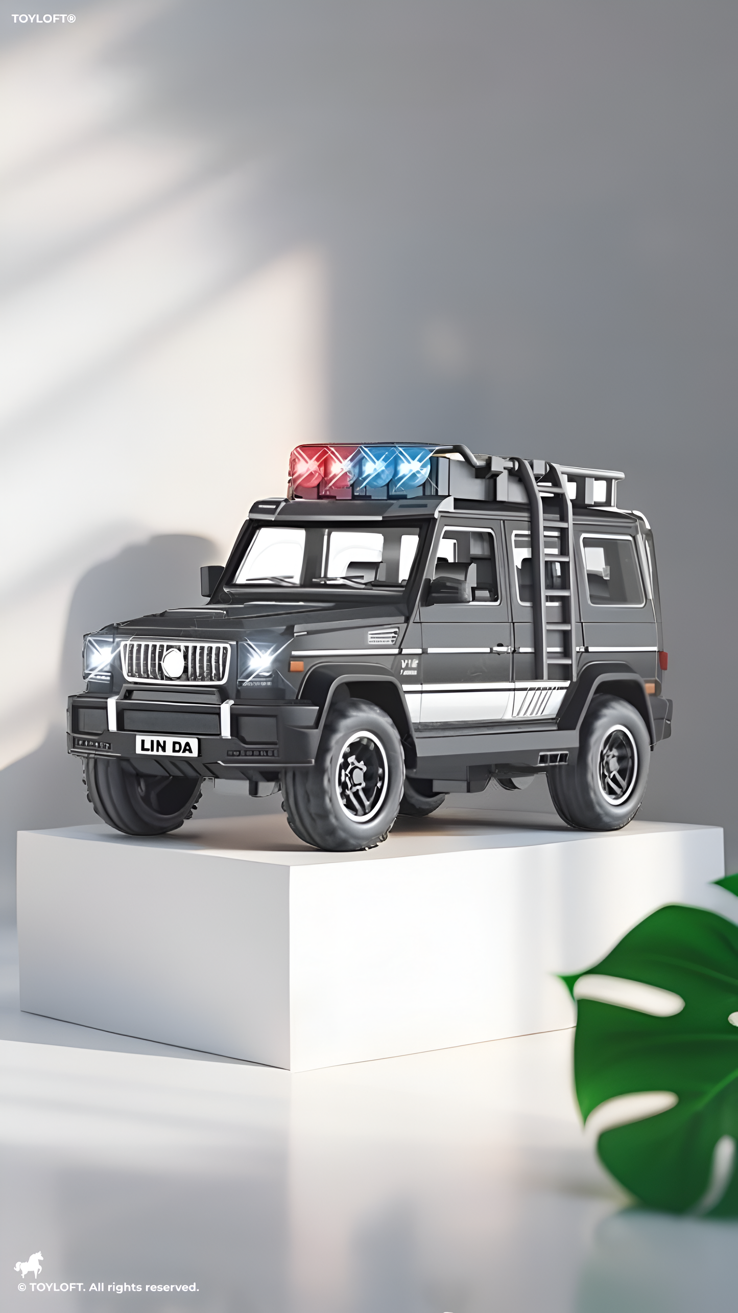 G-Wagon Toy SUV with Police Lights & Sound – Premium Black Off-Road Metal Alloy Pull-Back Car with Opening Doors – Realistic Model Vehicle for Kids, Boys & Collectors MD2457