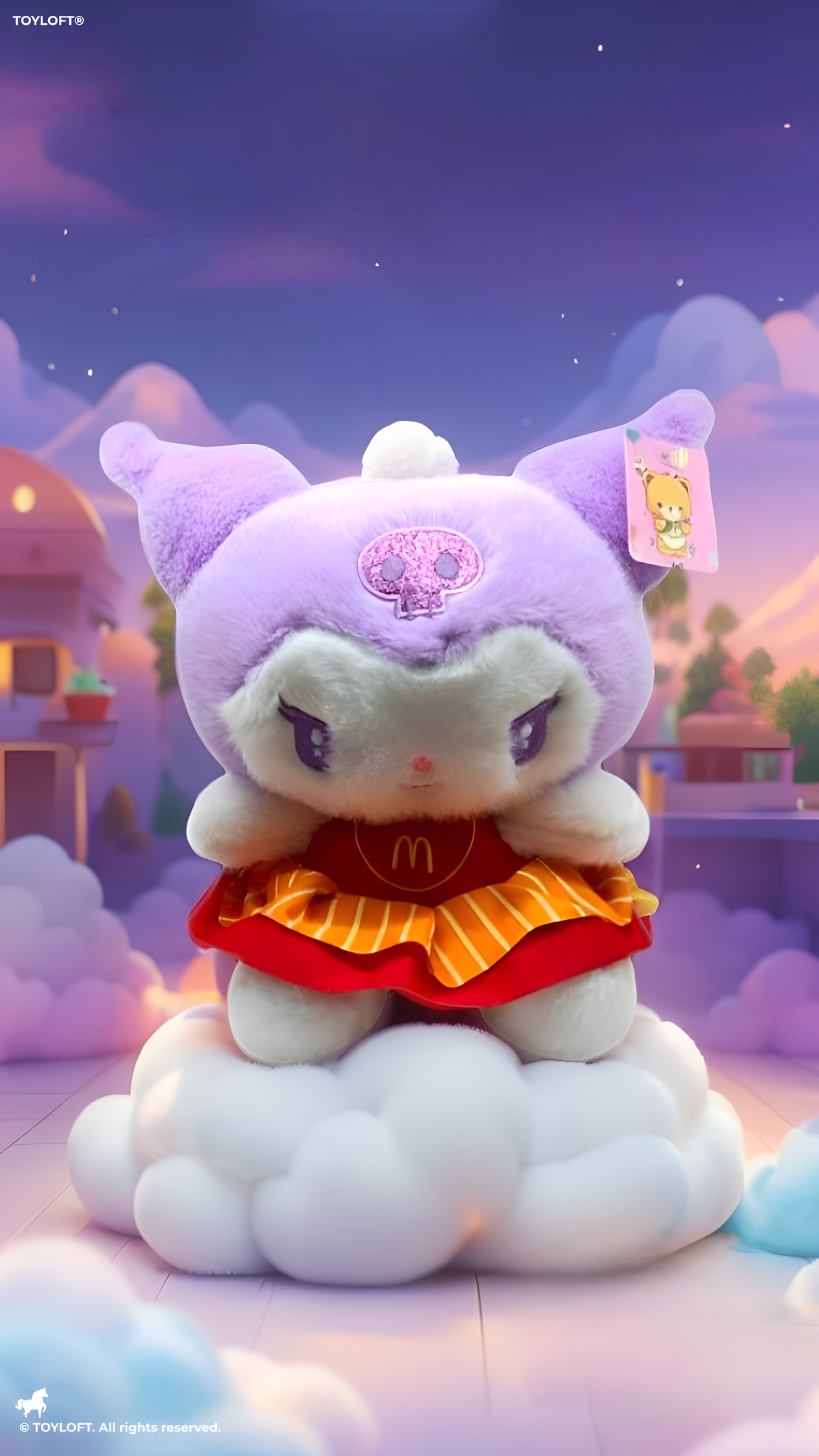 Purple Kuromi 8-Inch Plush – McDonald's Inspired Waitress Dress Kawaii Doll ST15965.