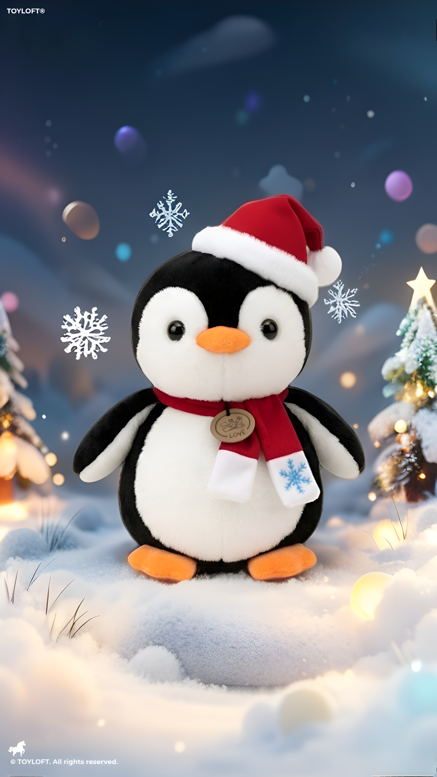 30cm Christmas Penguin Plush Toy with Santa Hat & Snowflake Scarf ST16022.