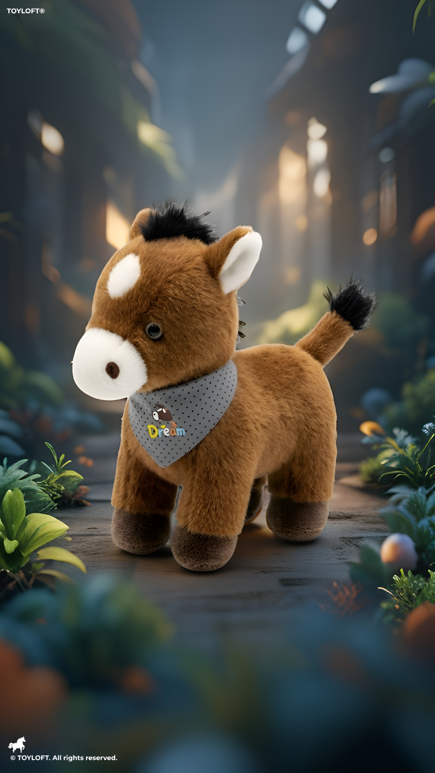 32cm Plush Brown Donkey Stuffed Animal with Polka Dot Bandana ST15878.