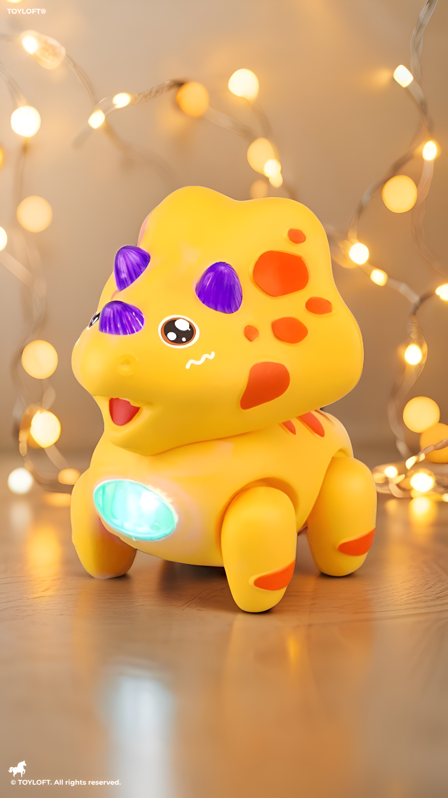 Electric Walking Triceratops Toy for Babies – Yellow Musical Crawling Dinosaur with LED Lights, Pull String Action, Early Educational Sensory Toy for Infants and Toddlers TV4682