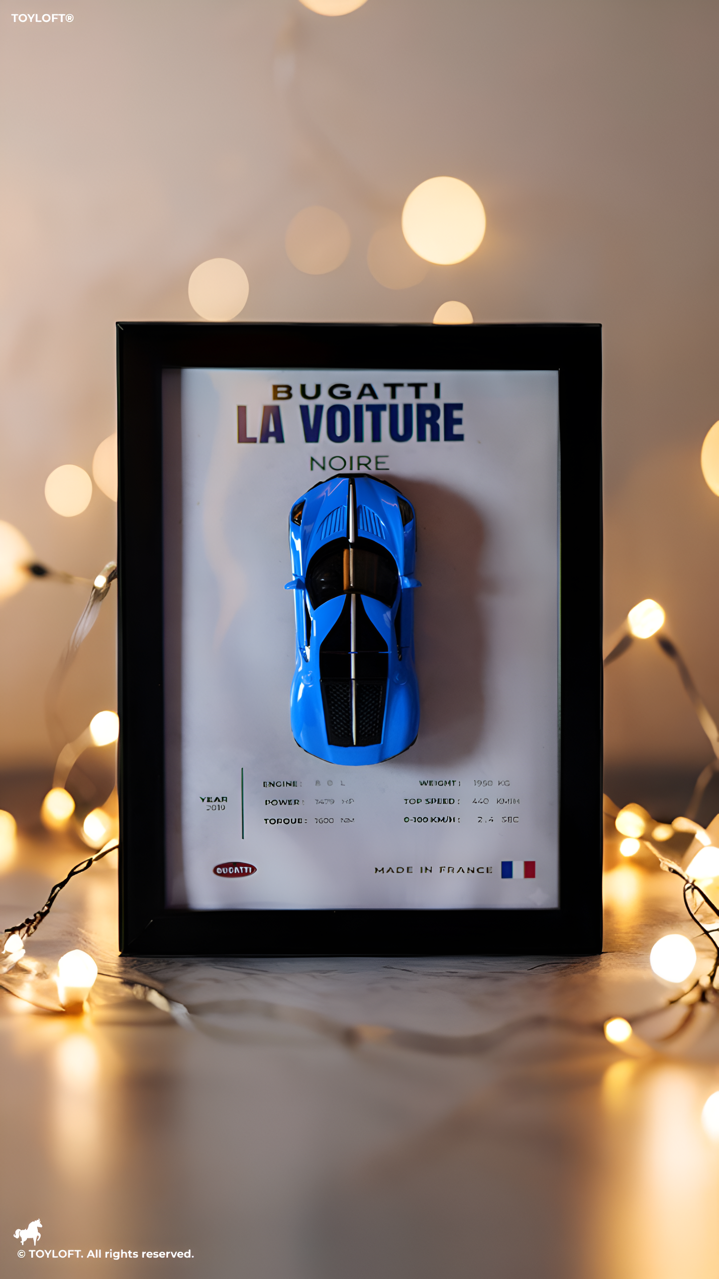 Bugatti La Voiture Noire 3D Frame Diecast Car – Premium Hyper car Collectible Blue.
