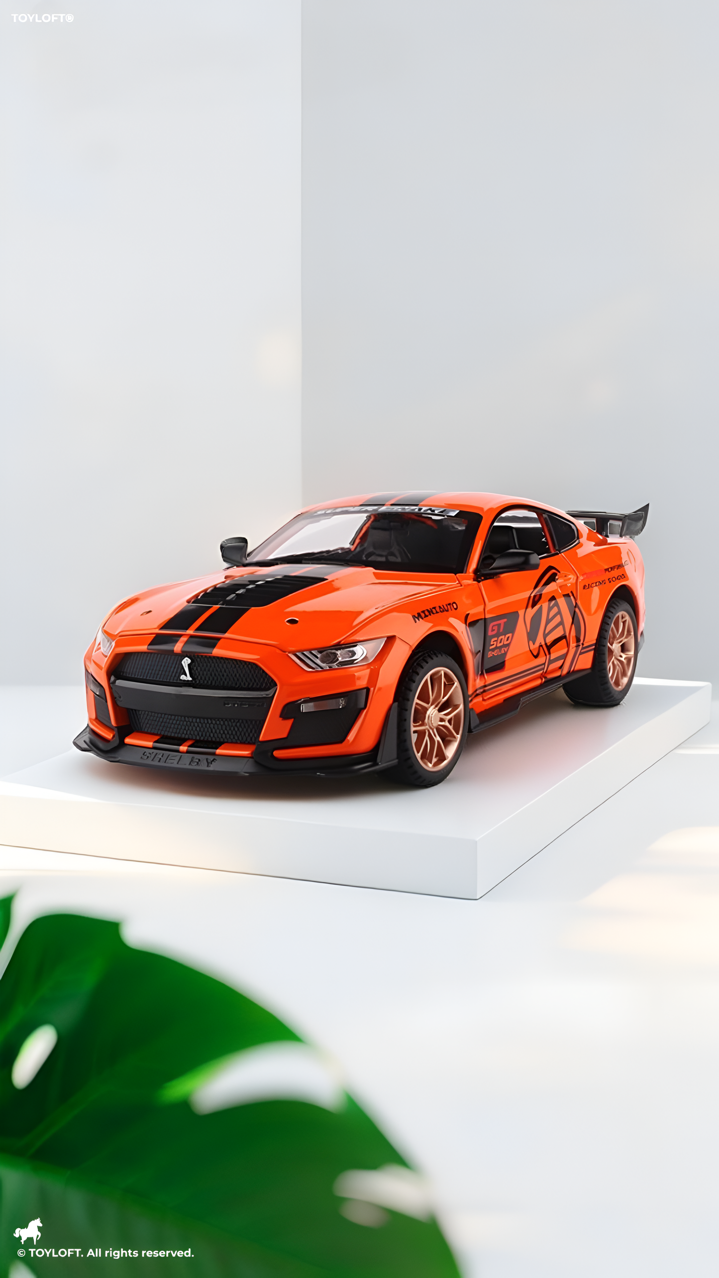 Mustang Shelby Cobra GT 500 Metal Model Diecast Car Scale 1:32 - Orange (S) - Free Car Inside.