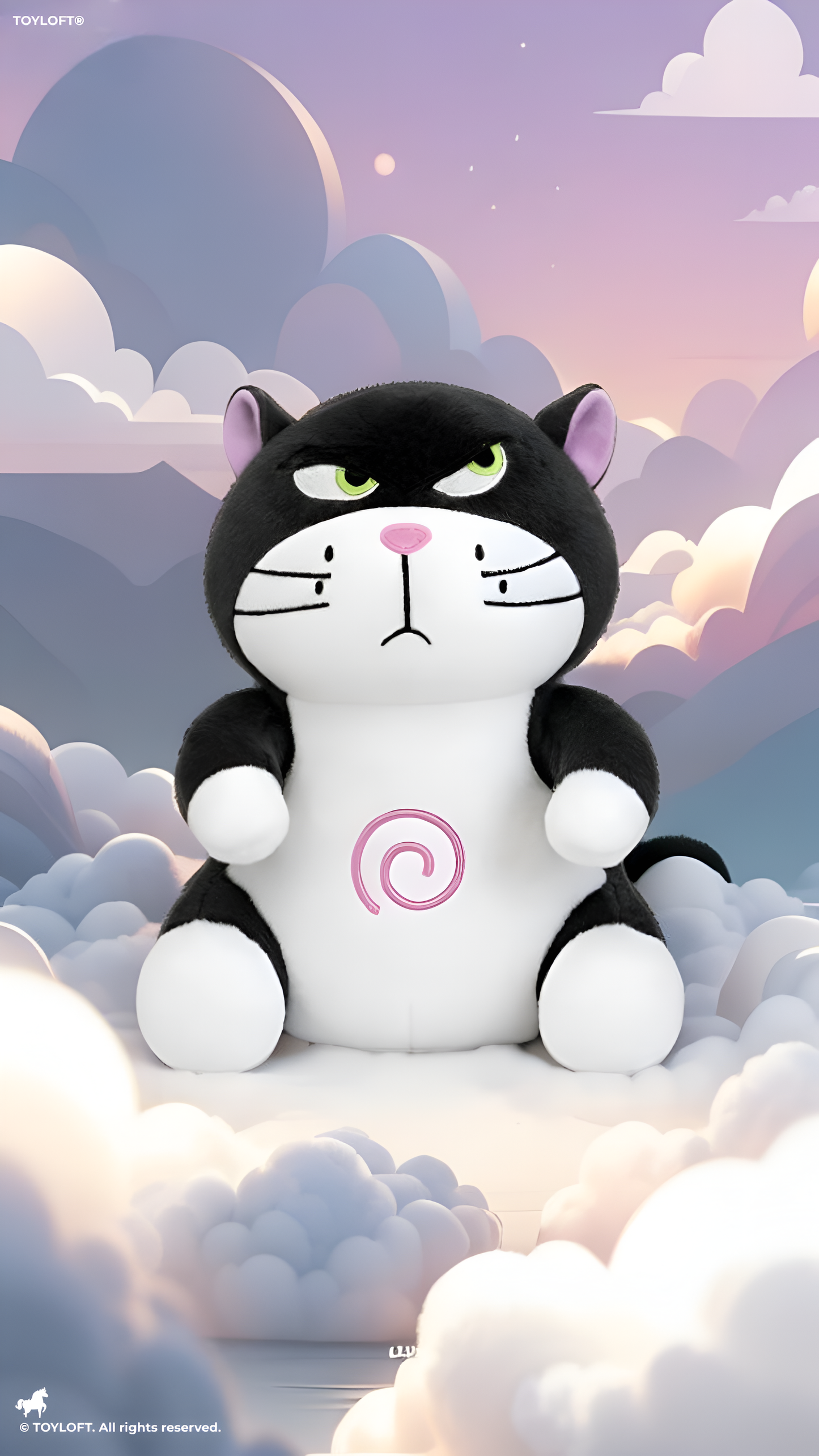 Grumpy Black and White Cat Plush Toy with Music & Breathing – Interactive Soft Stuffed Animal ST15428.