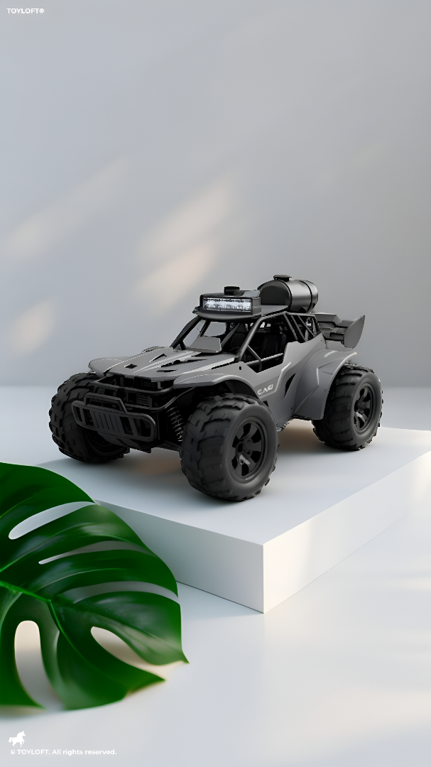 4-Wheel Drive High-Speed RC Desert Buggy Toy Car with LED Headlights & Pistol Grip Remote Controller (Grey) LMI16727
