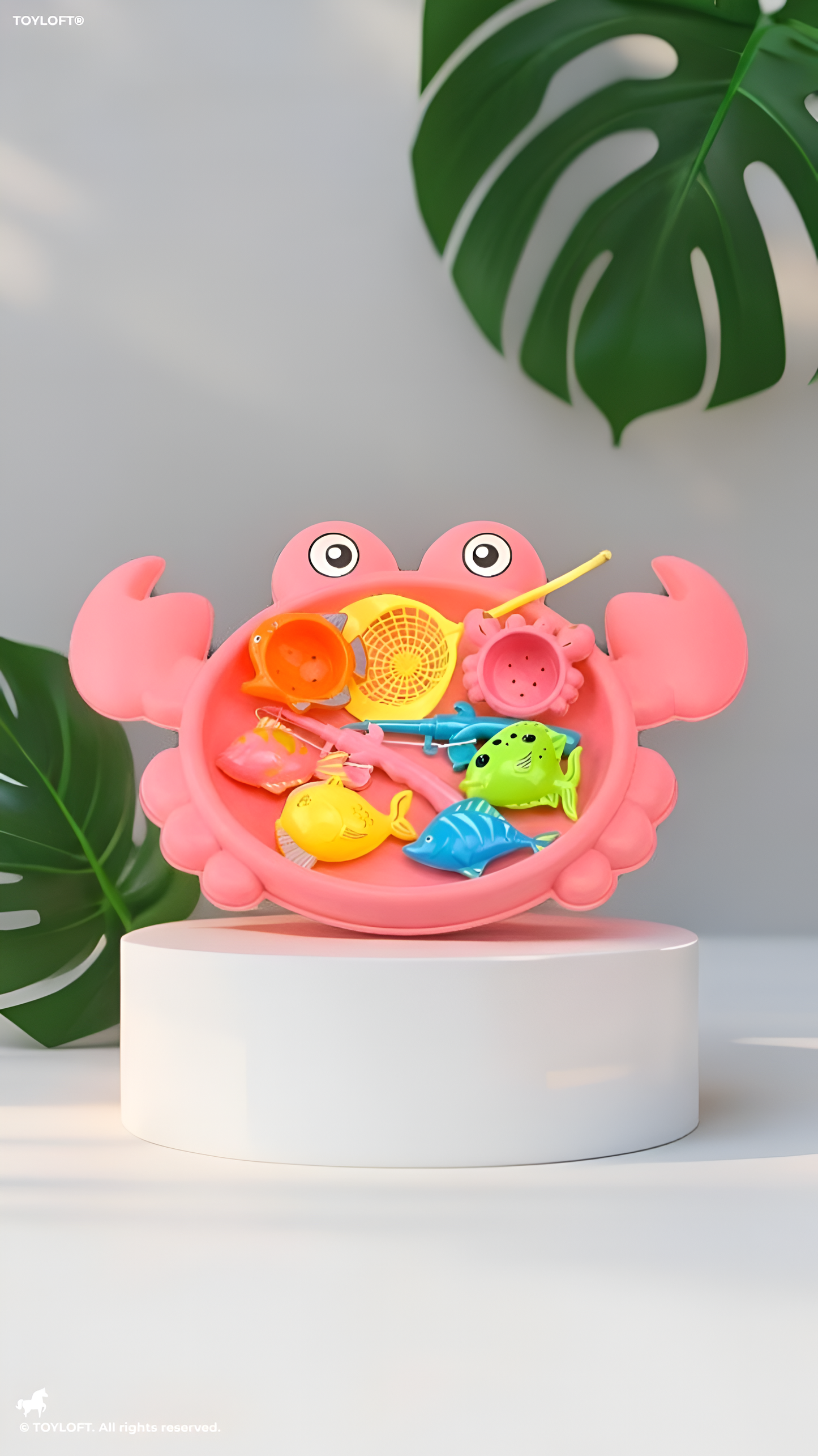 Magnetic Fishing Toy Game Set for Kids – Pink 11-Piece Toddler Bath & Pool Play Set with 8 Large Floating Fish, Crab Pond, Extendable Fishing Pole & Net – Educational Water Sensory Learning Toy for Boys and Girls MD2819