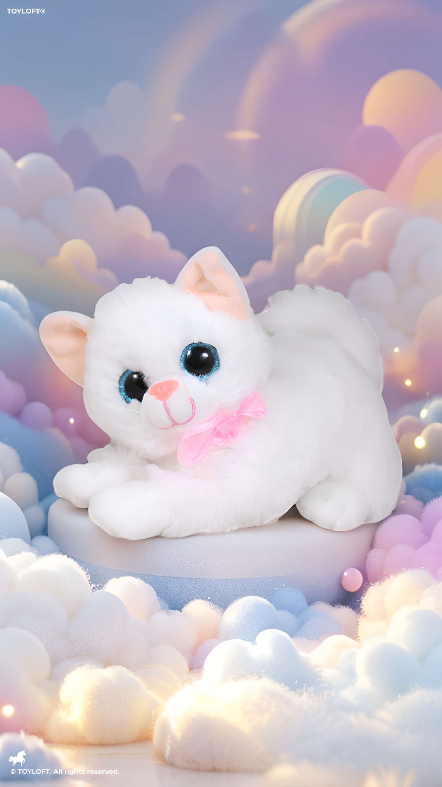 White Plush Cat Toy 20cm – Cute Sitting Kitten with Pink Ribbon ST15636.