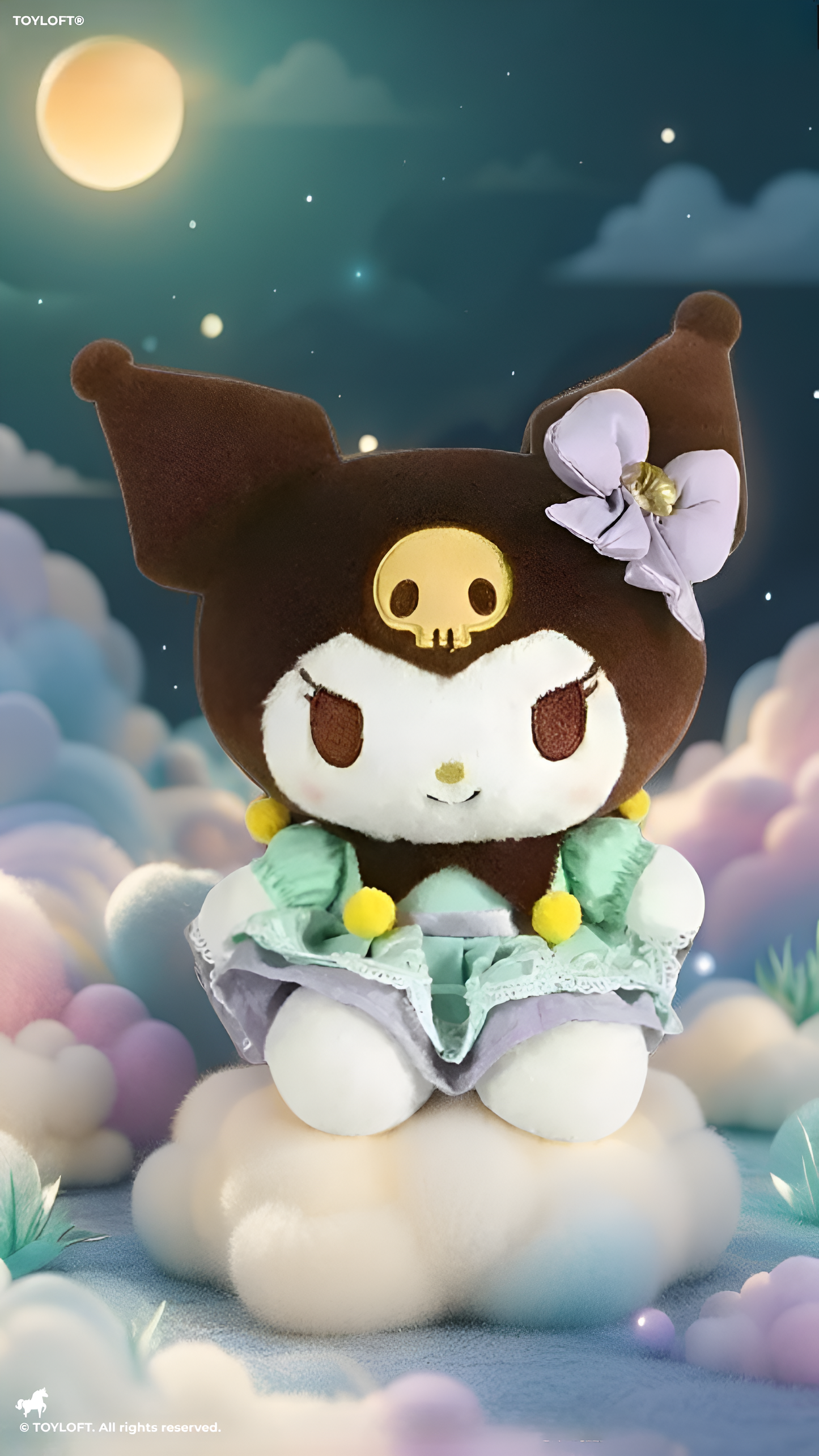Kuromi Plush Toy 30cm – Pastel Mint Green Lolita Dress Edition | Cute Sanrio Soft Stuffed Doll ST15976.