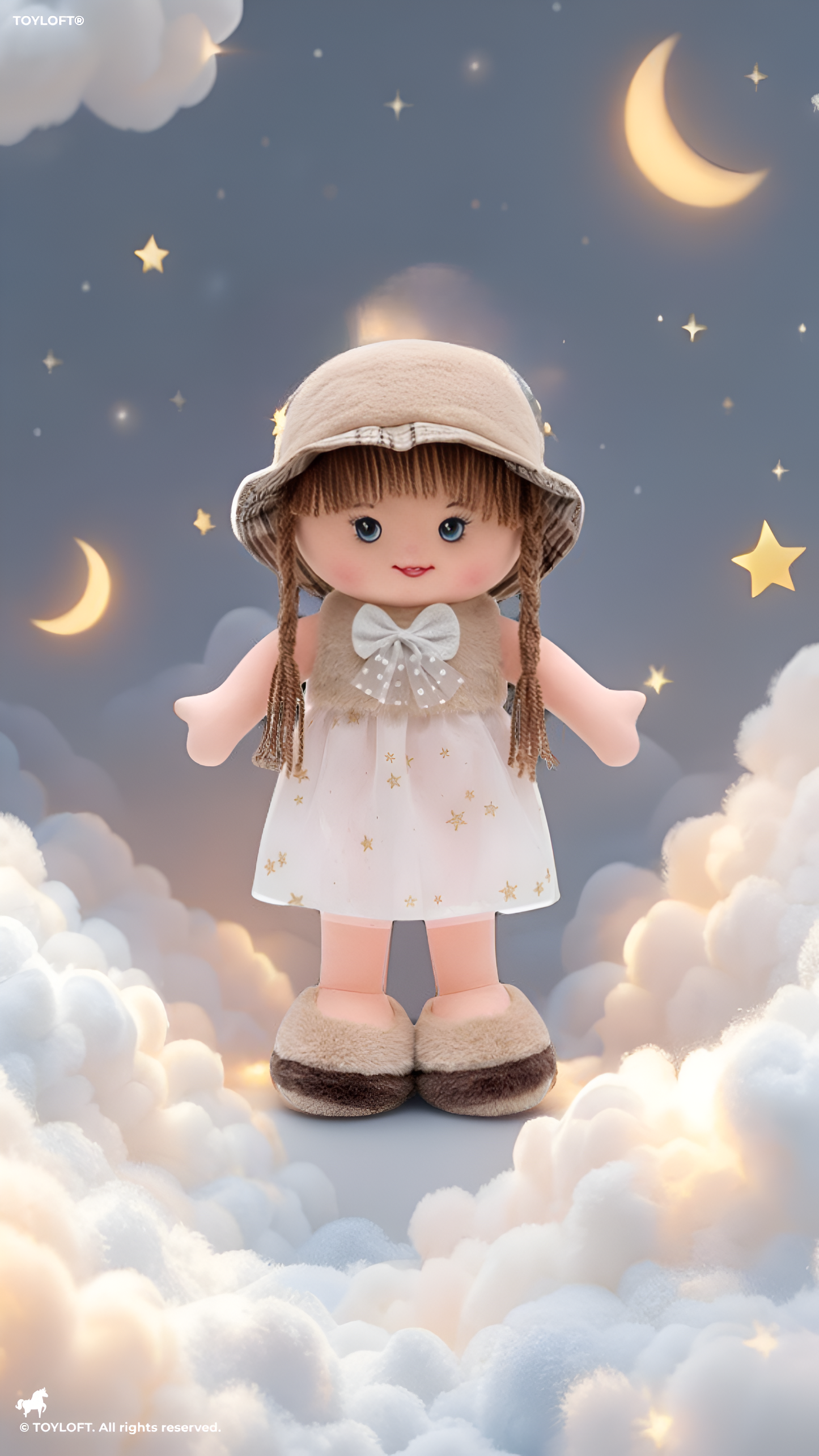 Plush 30cm Rag Doll – Star Dress & Bucket Hat Soft Toy ST16055.