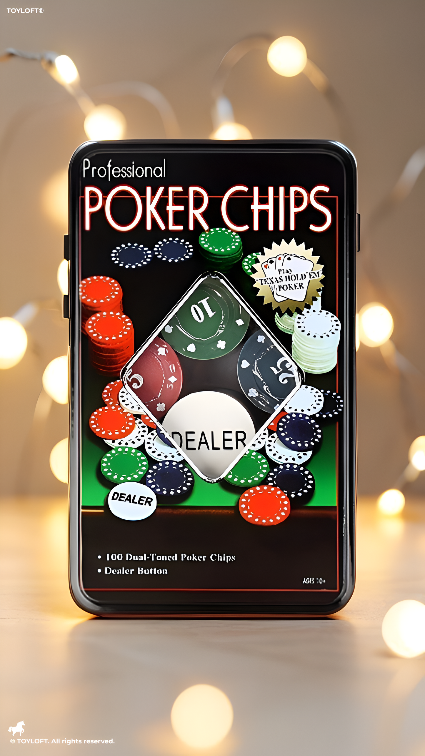 Poker Chips Set with Dealer Button and Tin Case - Premium Dual-Toned Gaming Tokens for Texas Hold'em, Blackjack, and Casino Night Party Games TV5419