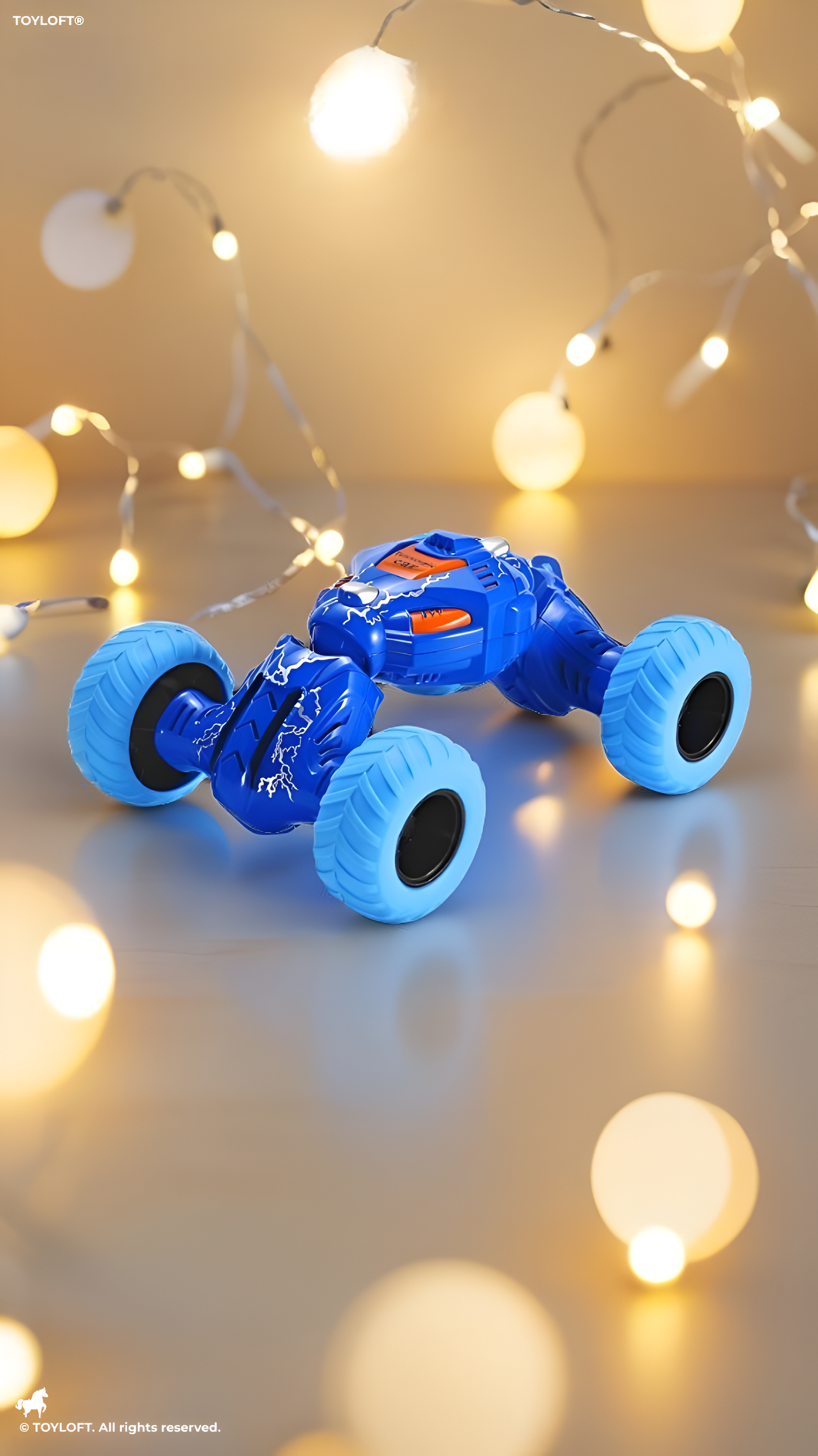 High-Speed RC Stunt Car for Kids - 360° Rotating Double-Sided Flip Off-Road Vehicle, 2.4GHz Remote Control Crawler Toy with All-Terrain Tires, Blue & Light Blue TV2053