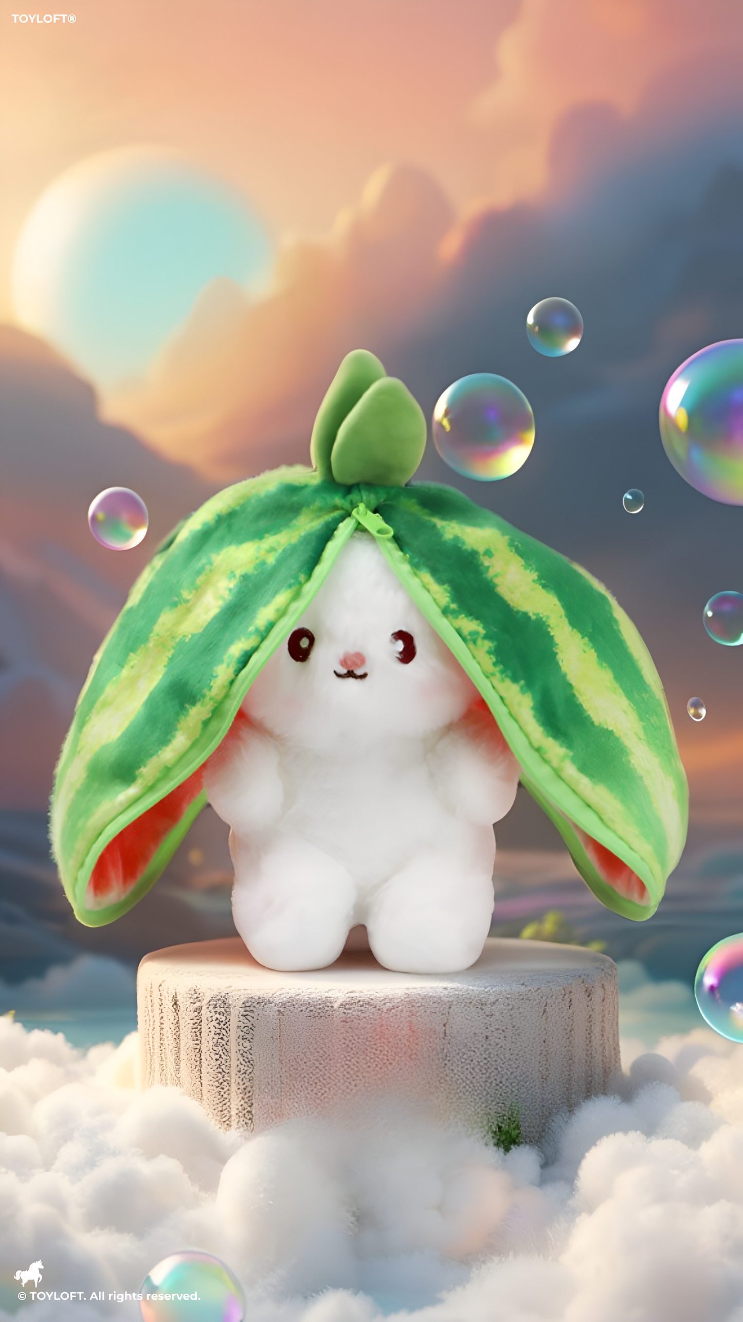Kawaii 8-Inch Reversible Watermelon Bunny Plush – Cute White Rabbit Stuffed Toy ST14689.
