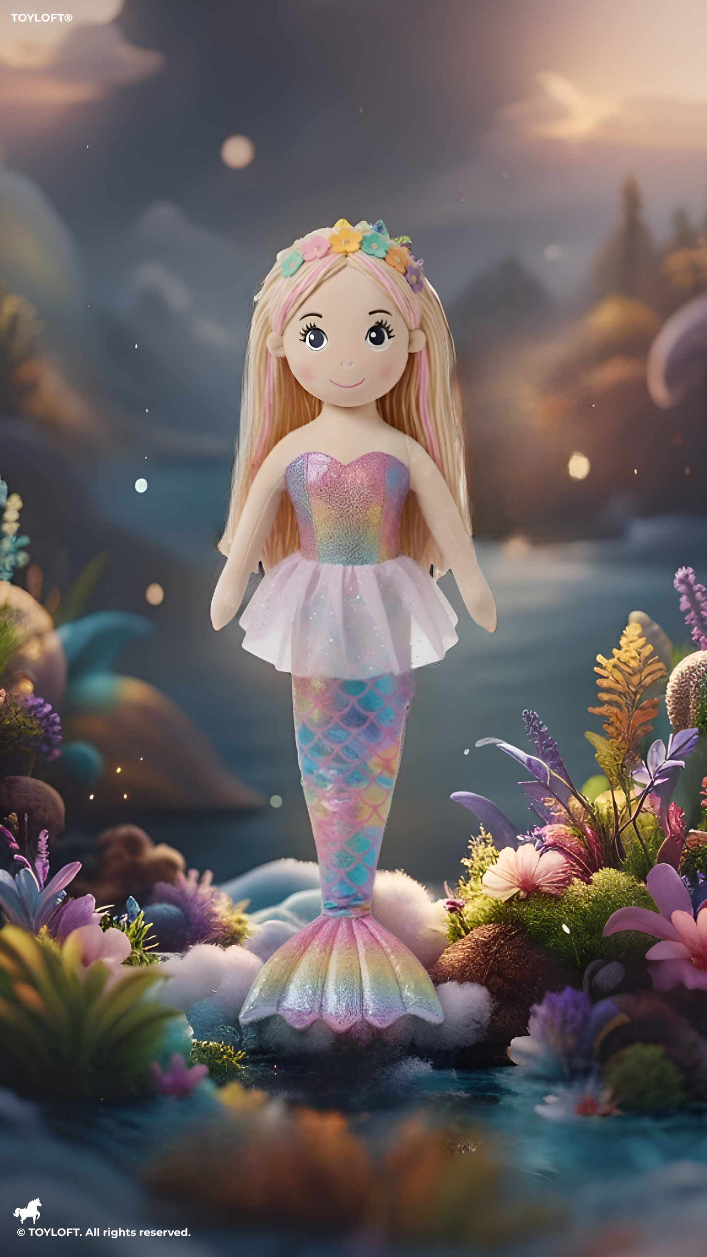 Mermaid Plush Doll with Shimmering Rainbow Scales & Flower Crown – 45cm Soft Stuffed Toy for Kids, Cute Gift for Girls, Cuddly Ocean-Themed Plush Toy ST15297