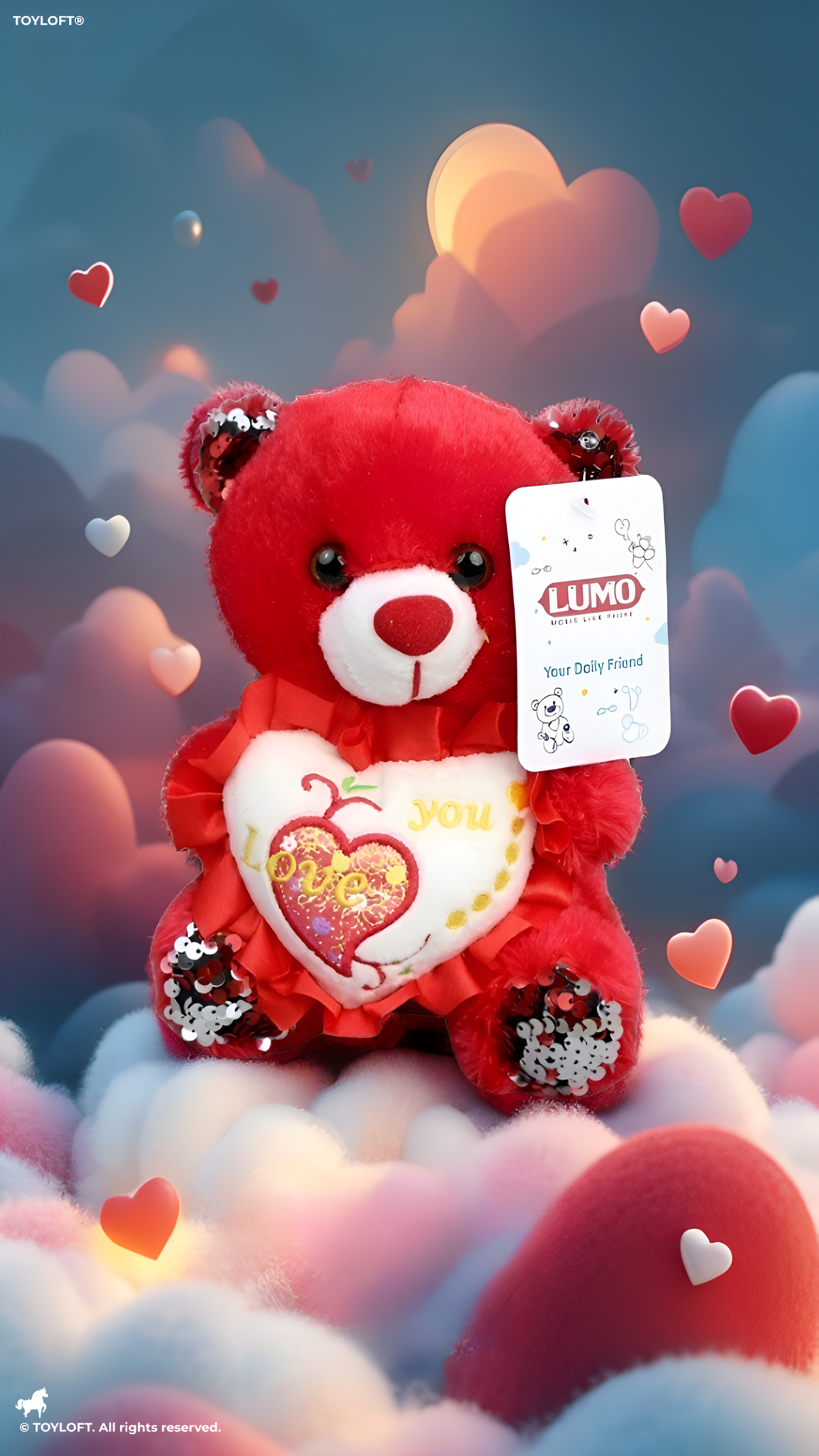 Teddy Bear with Red Sequin Ears and Heart – Soft Plush Toy Red ST16175.
