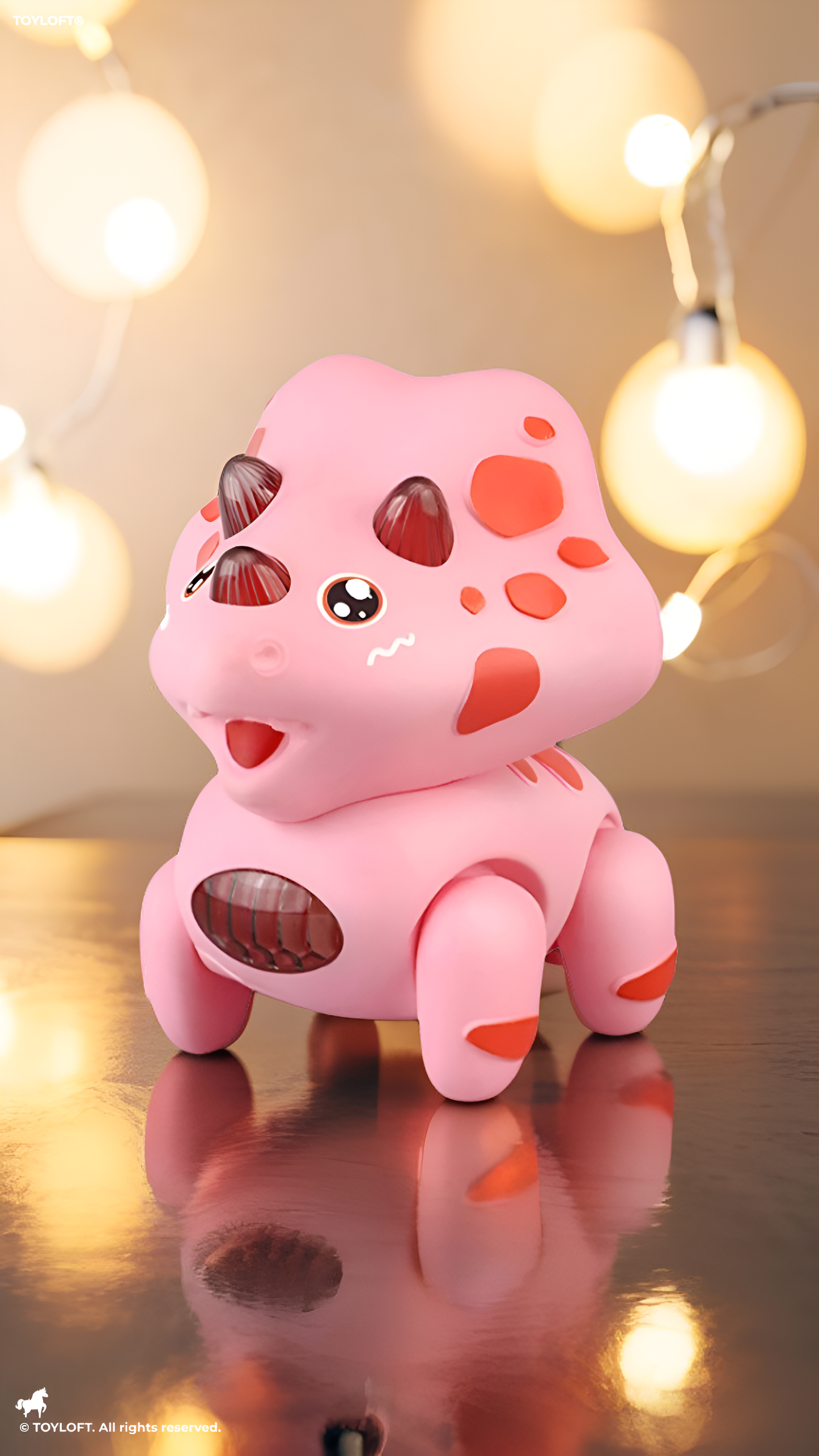 Electric Walking Triceratops Toy for Babies – Pink Musical Crawling Dinosaur with LED Lights, Pull String Action, Early Educational Sensory Toy for Infants and Toddlers TV4682