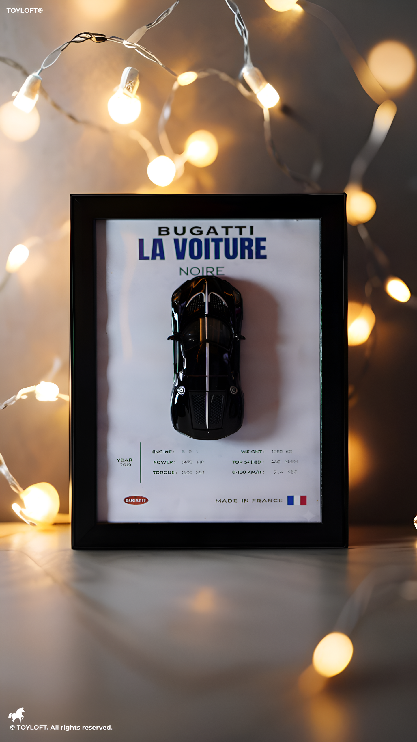 Bugatti La Voiture Noire 3D Frame Diecast Model Car – Luxury Hypercar Wall Display Collectible.