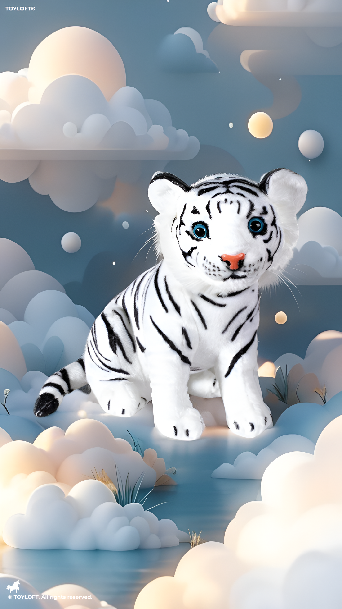 33cm Realistic White Tiger Plush Toy – Soft Stuffed Animal, Premium White & Black Striped Wild Cat ST14965.