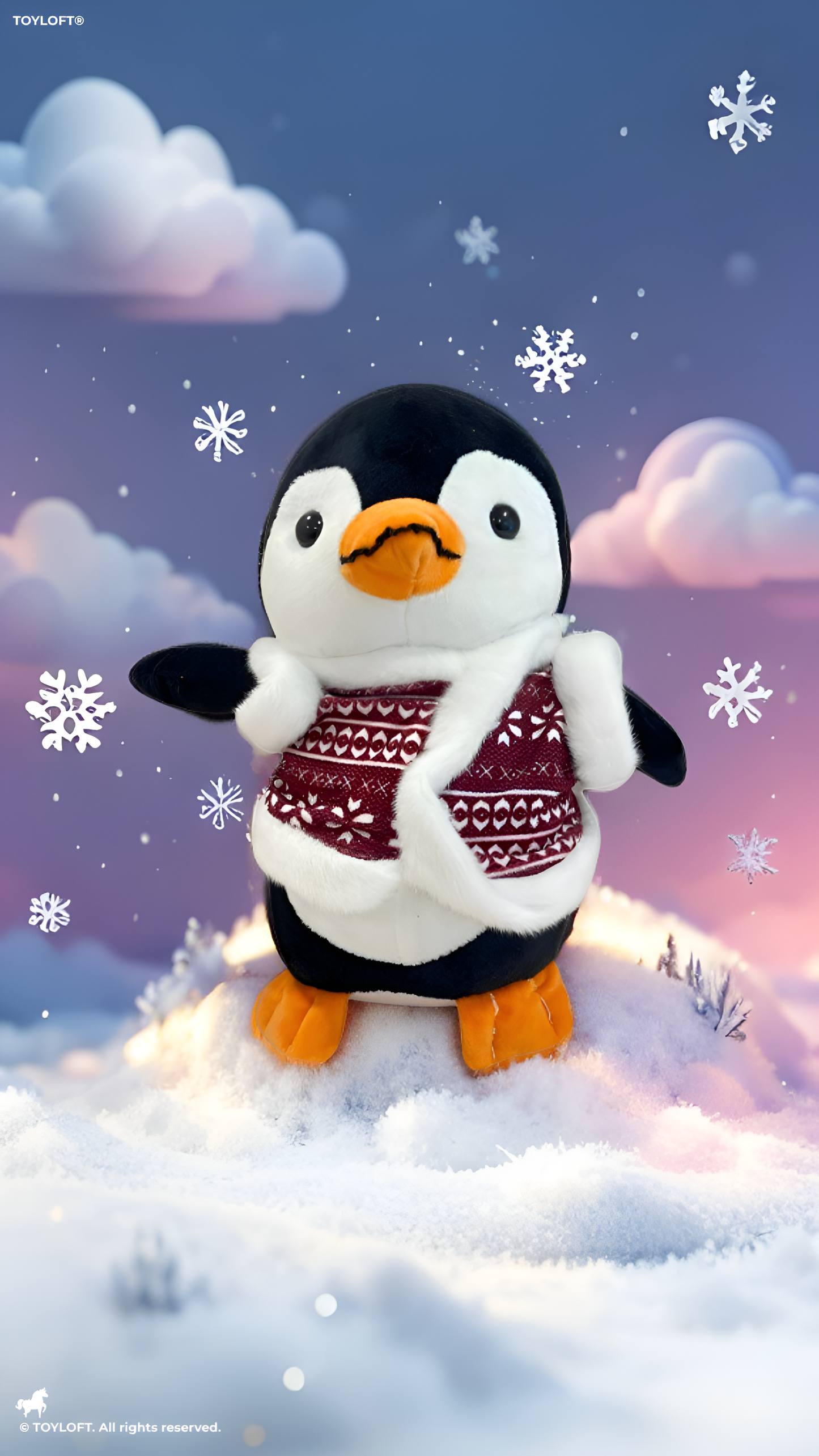 Cute 25cm Penguin Plush Stuffed Animal Toy with Winter Snowflake Vest ST16021.