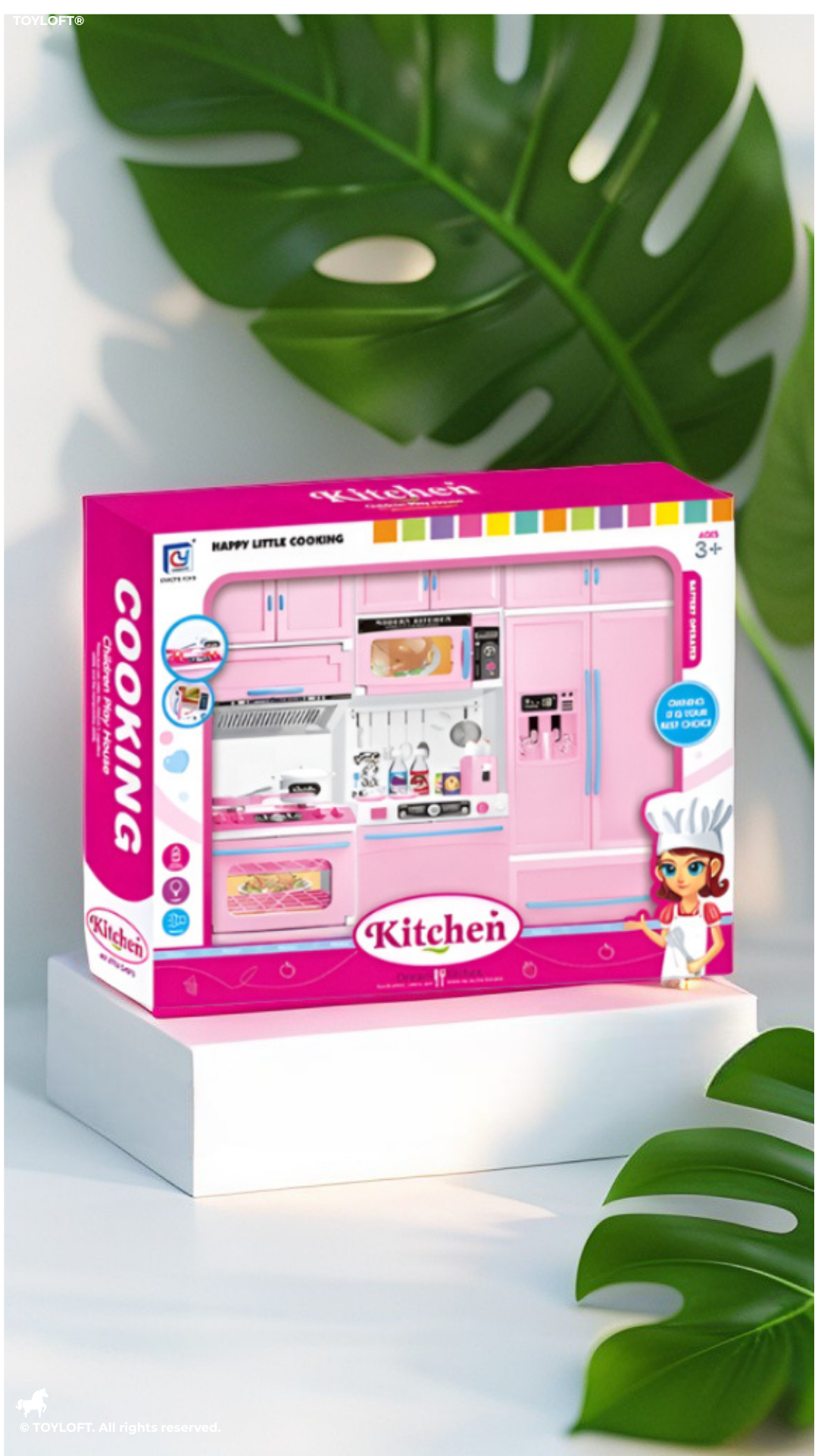 Happy Little Cooking Kids Kitchen Playset – Pink Toy Kitchen with Lights & Sounds, Battery Operated Fridge, Oven & Microwave, Children's Play House Accessories for Ages 3+ NX15482